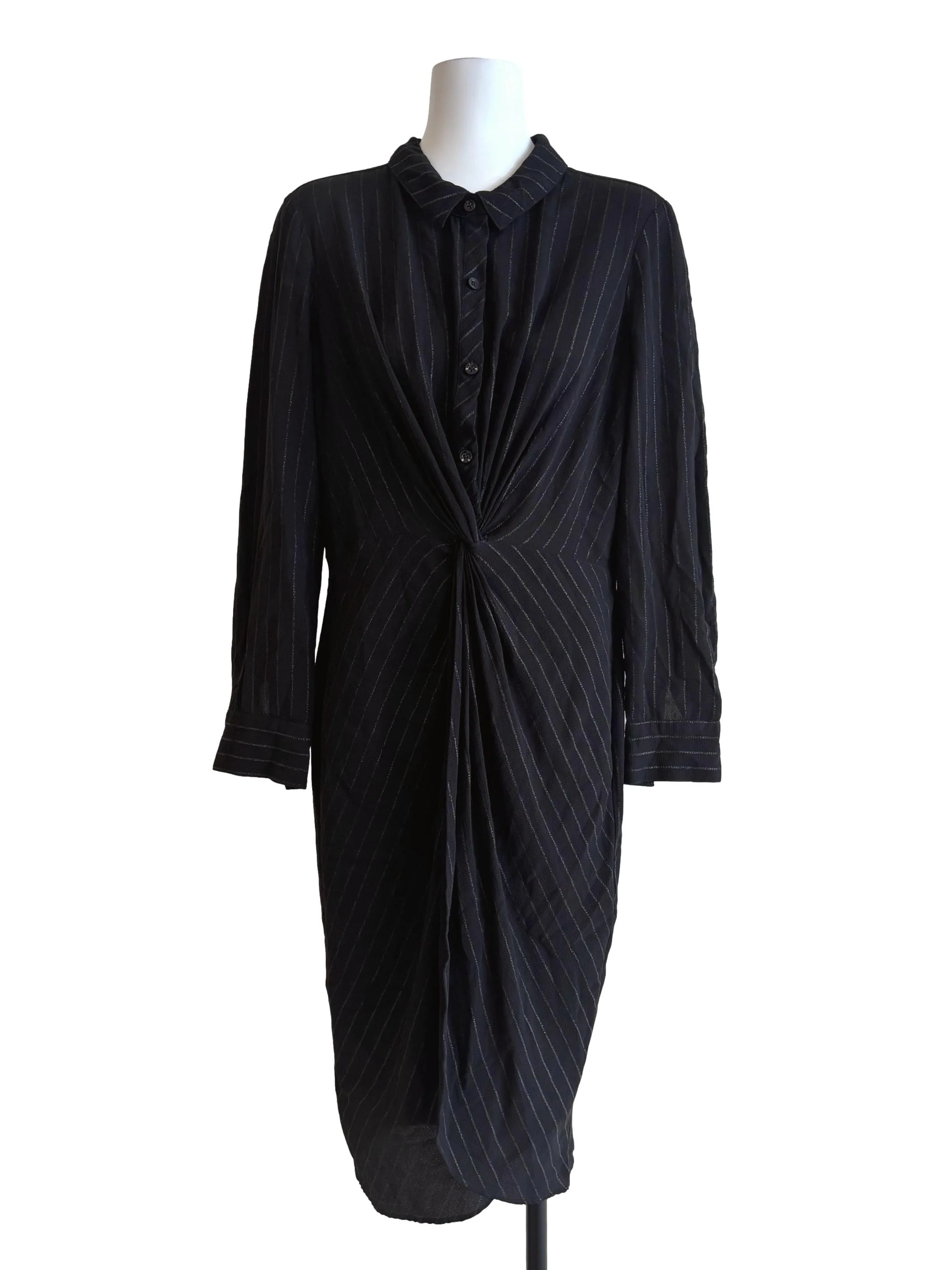 Jet Black Striped Shirt Dress