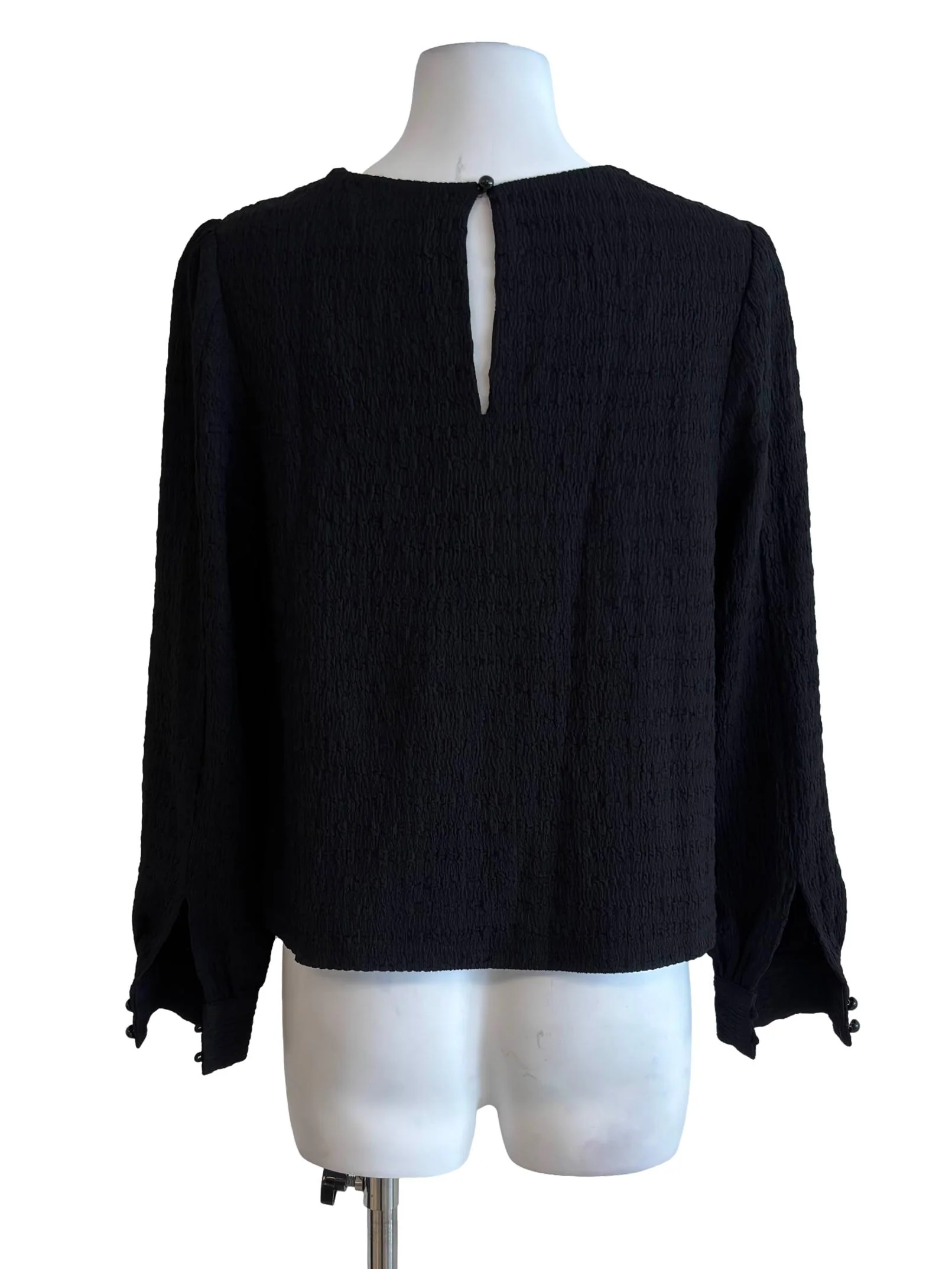 Jet Black Textured Long Sleeve Blouse - Image 2
