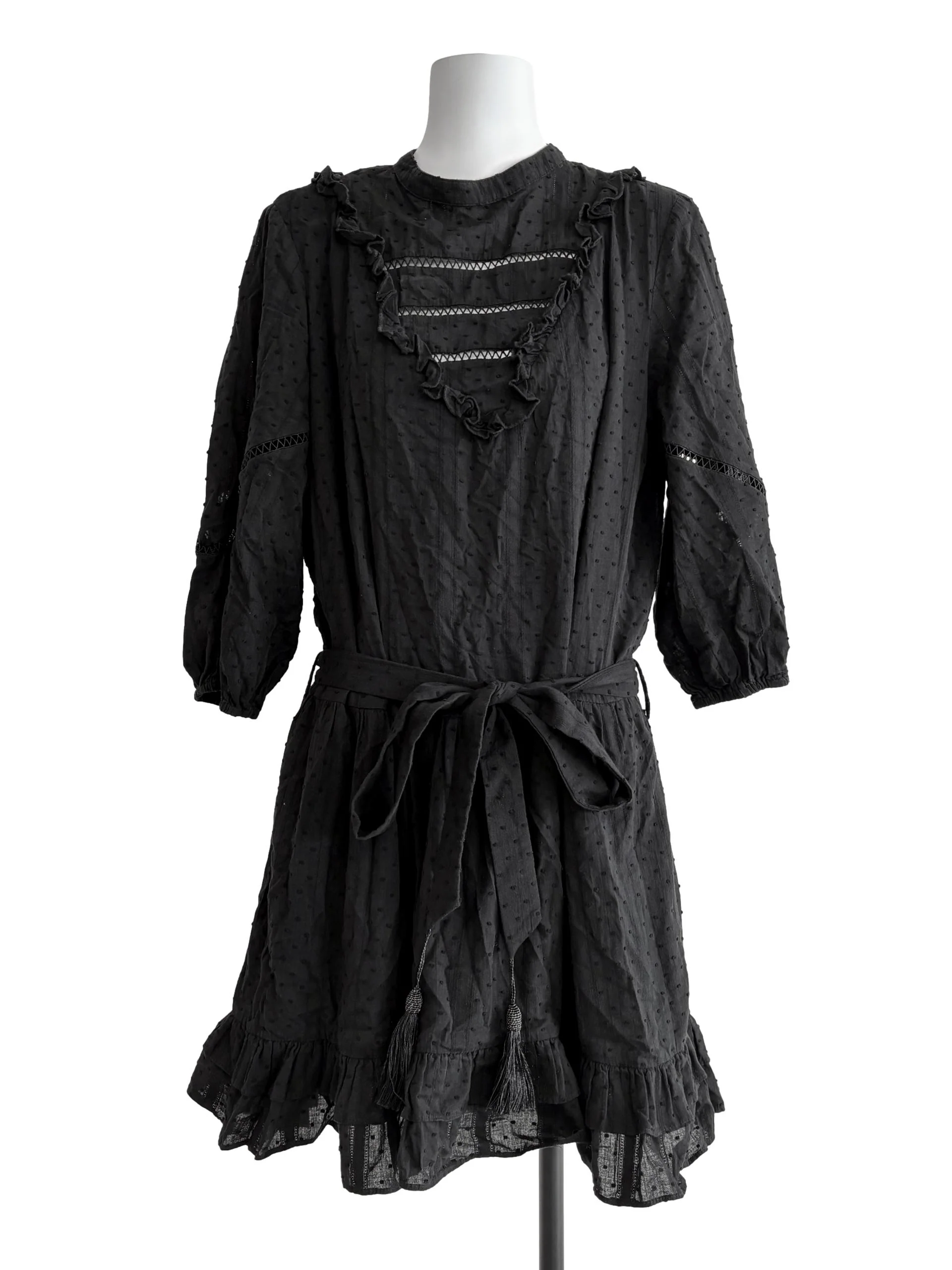 Jet Black Textured Ruffle Dress