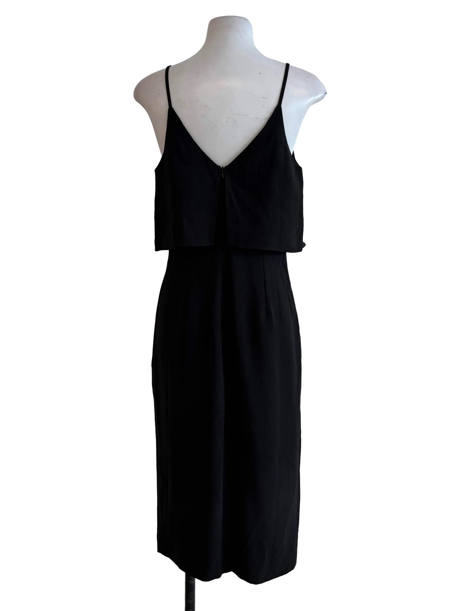 Jet Black V-Neck Layered Pencil Dress - Image 2