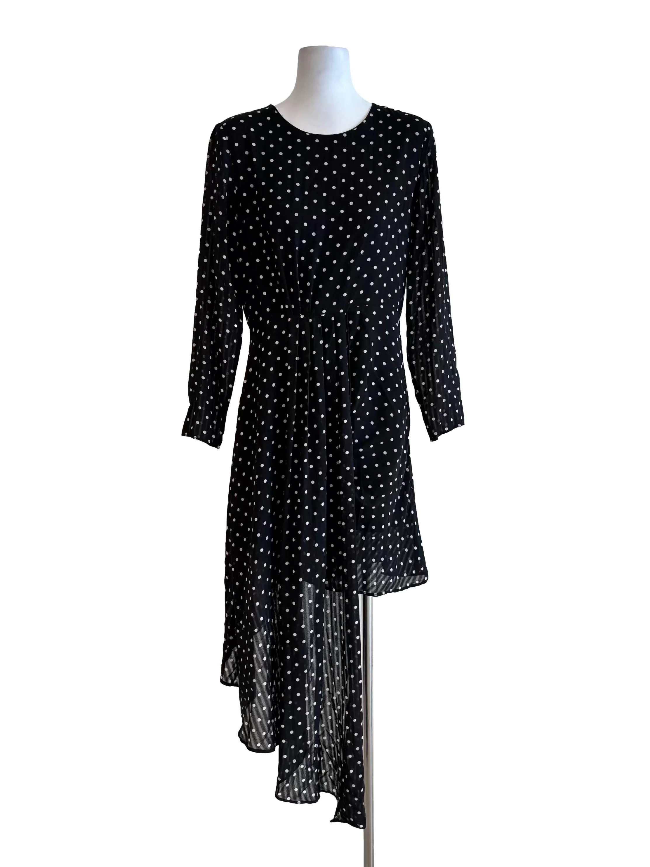 Jet Black White Polka Dot Drape Dress