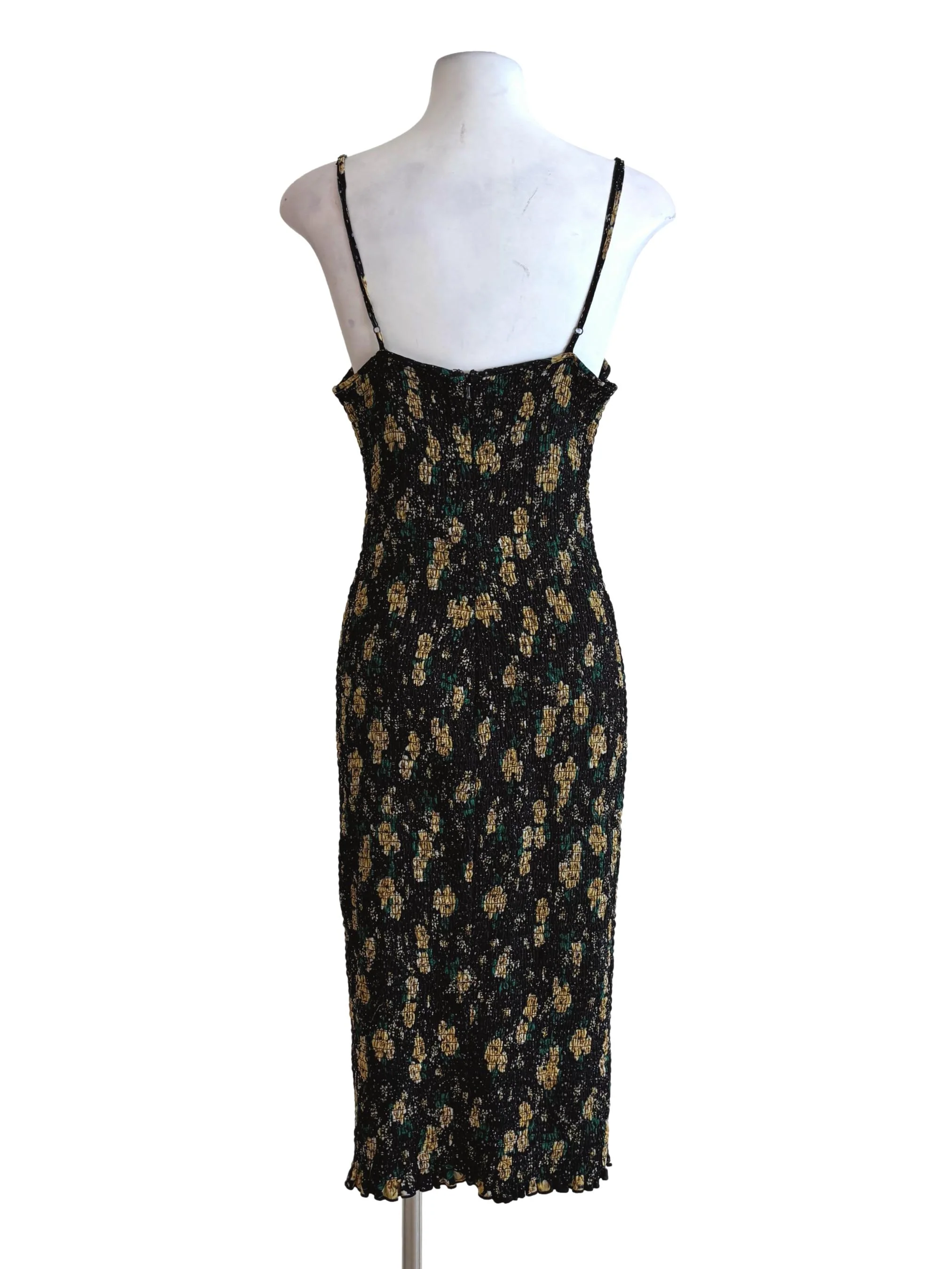 Jet Black Yellow Floral Smock Bodycon Dress - Image 2