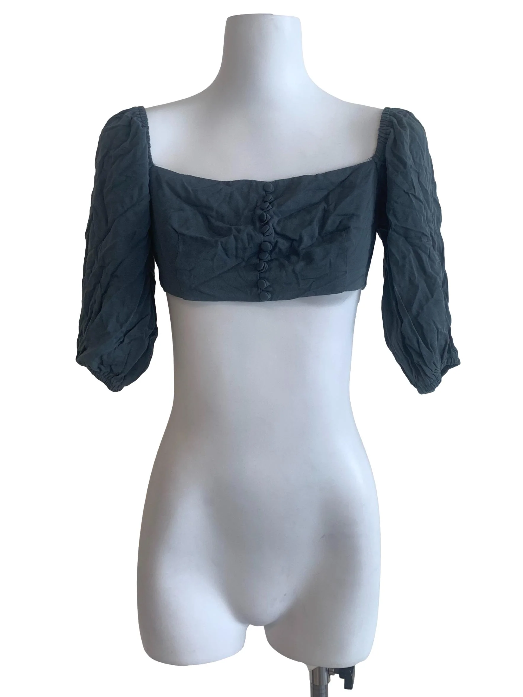 Bluish Green Puff Sleeve Crop Top