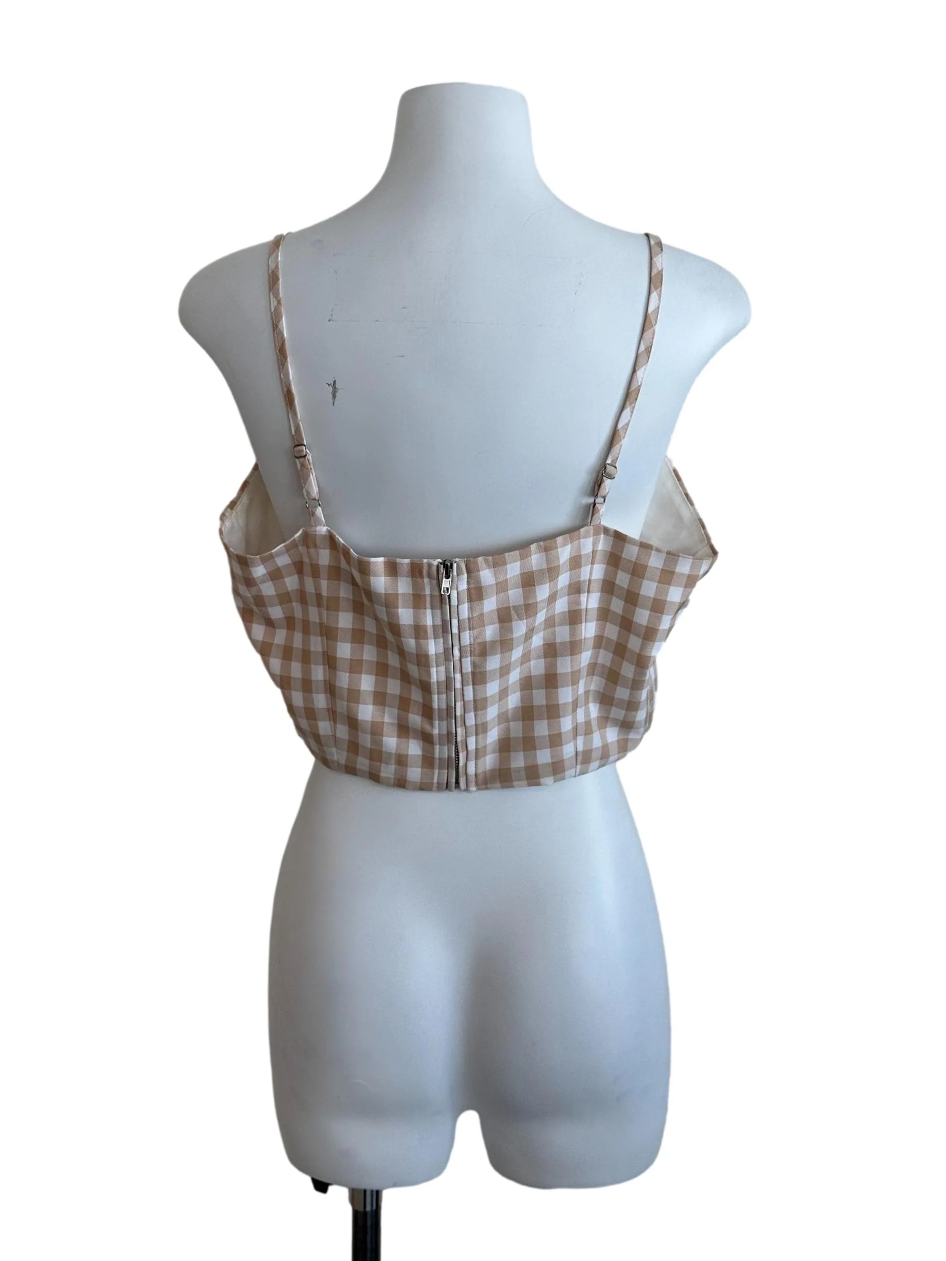 Khaki Brown Plaid Pattern Top - Image 2