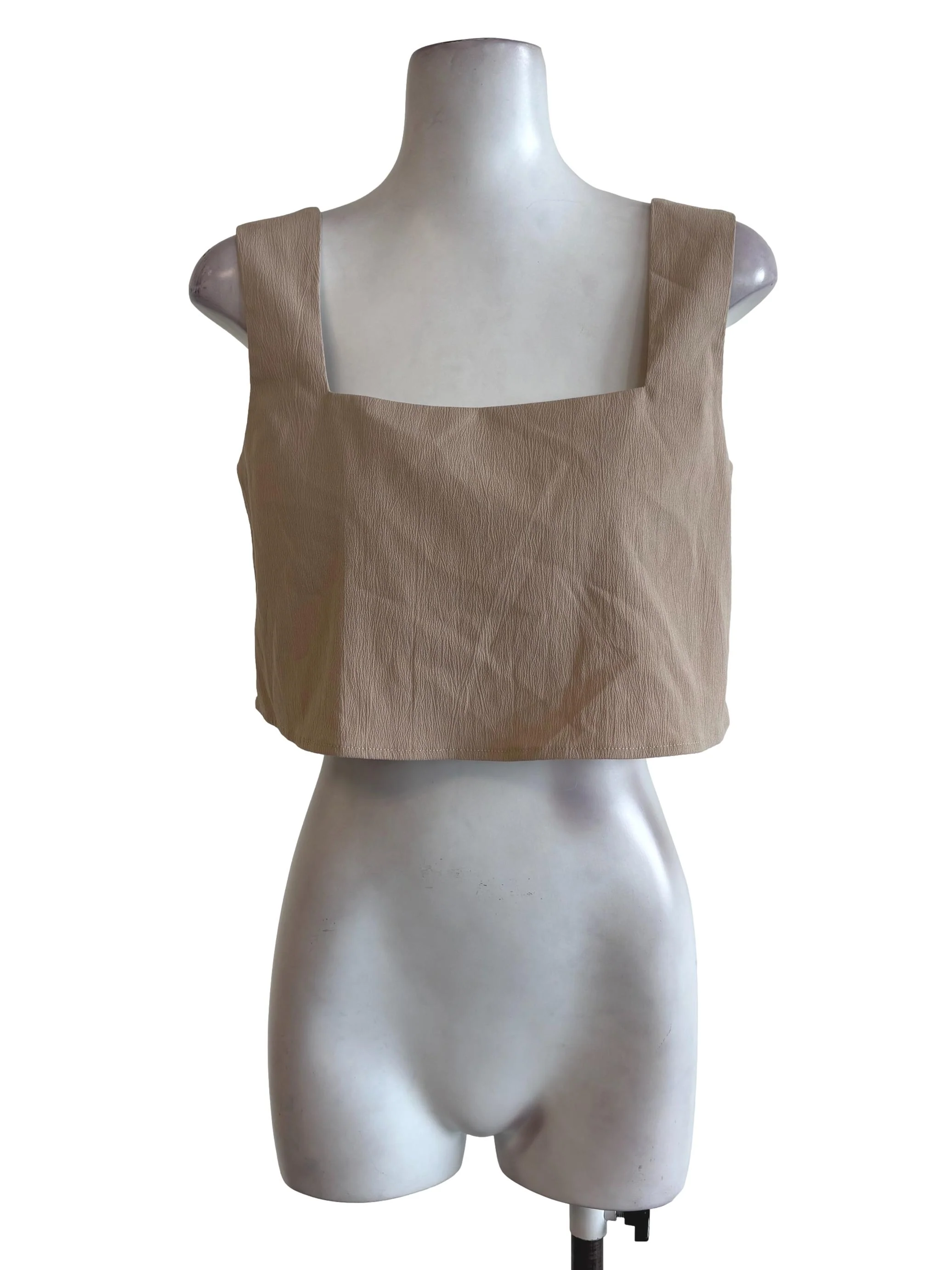 Khaki Elastic Hem Inner Crop Top LB