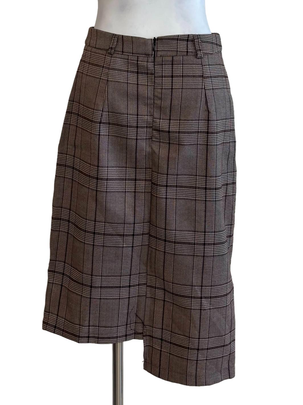 Khaki Plaid Asymmetrical Skirt - Image 2