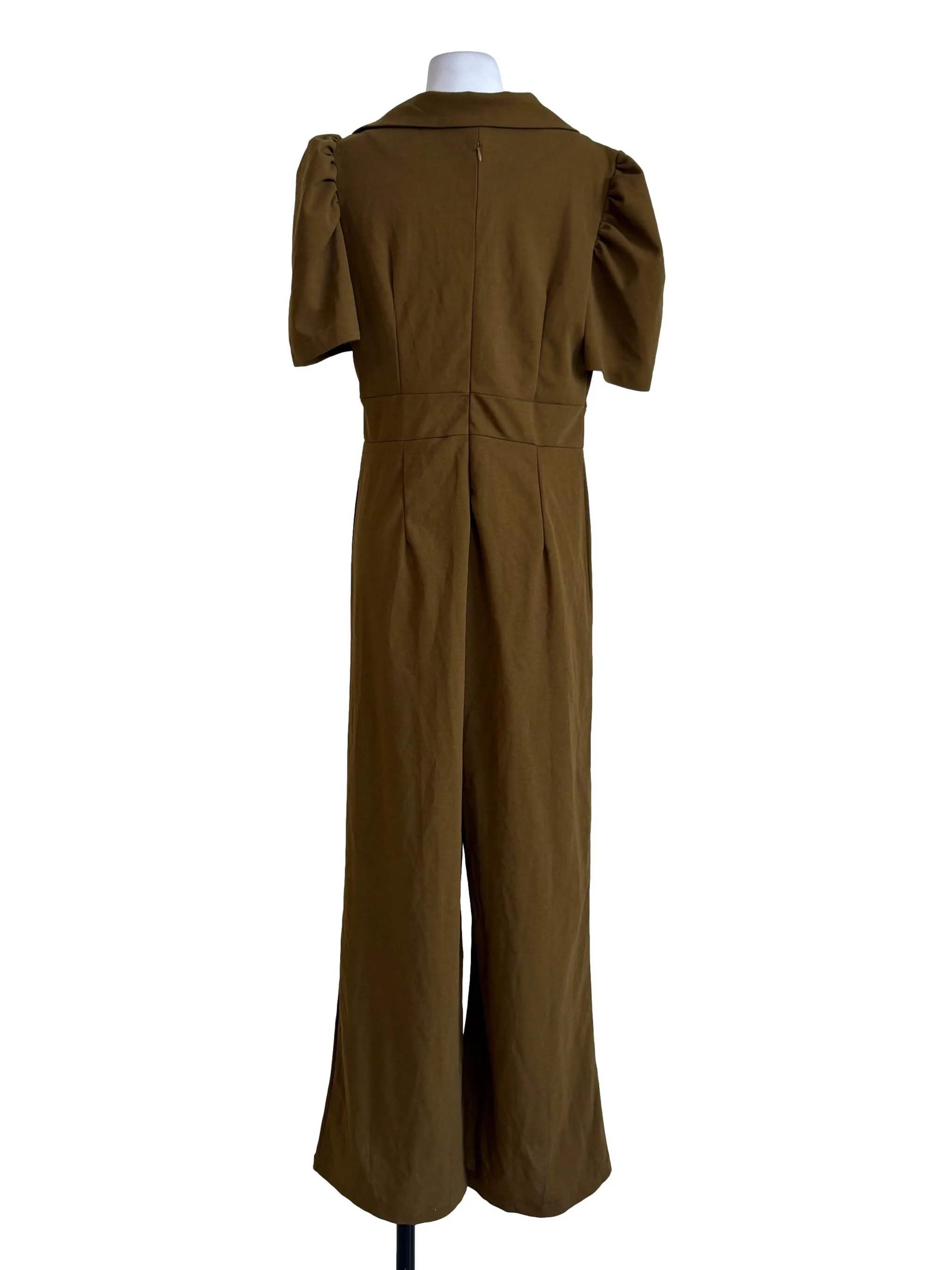 Khaki Puffed Sleeves Jumpsuit - Image 2
