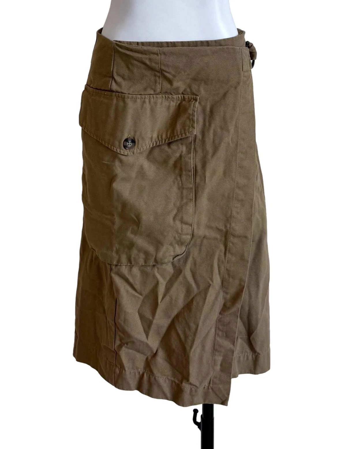 Khaki Utility Wrap Midi Skirt