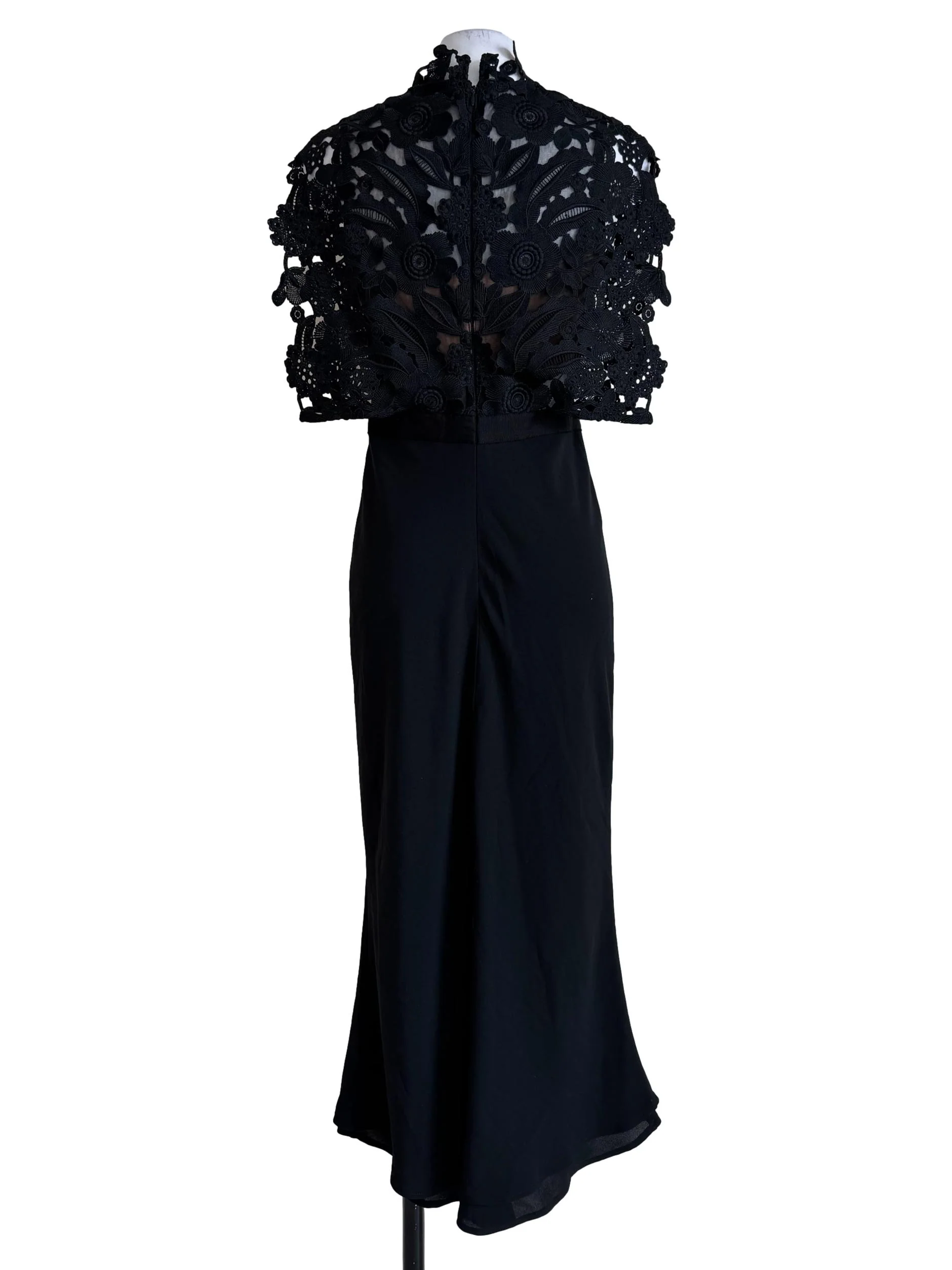 Black Cropped Lace Overlay Crepe Midi Dress - Image 2