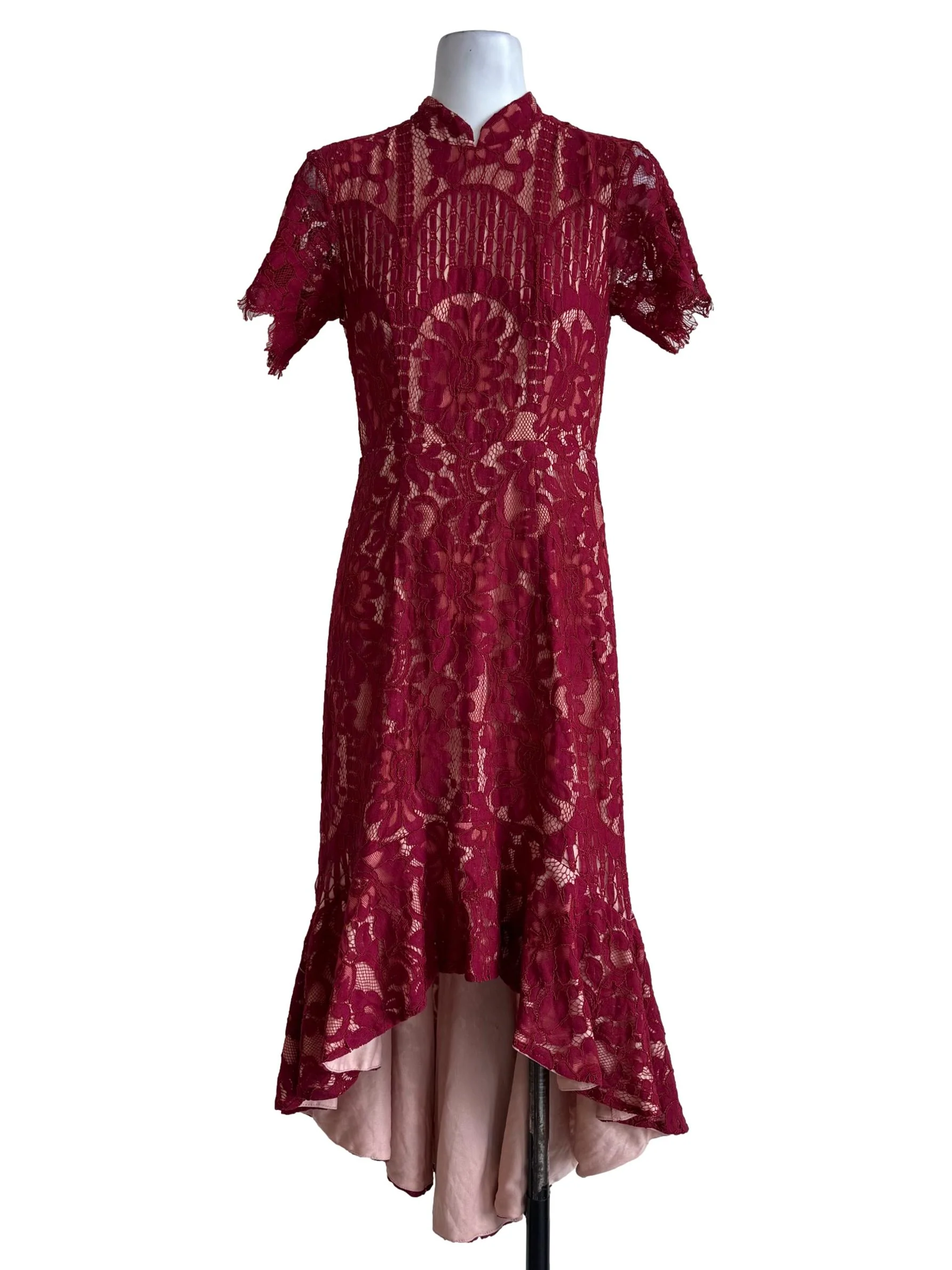 Lace Red Mandarin Collar Dress