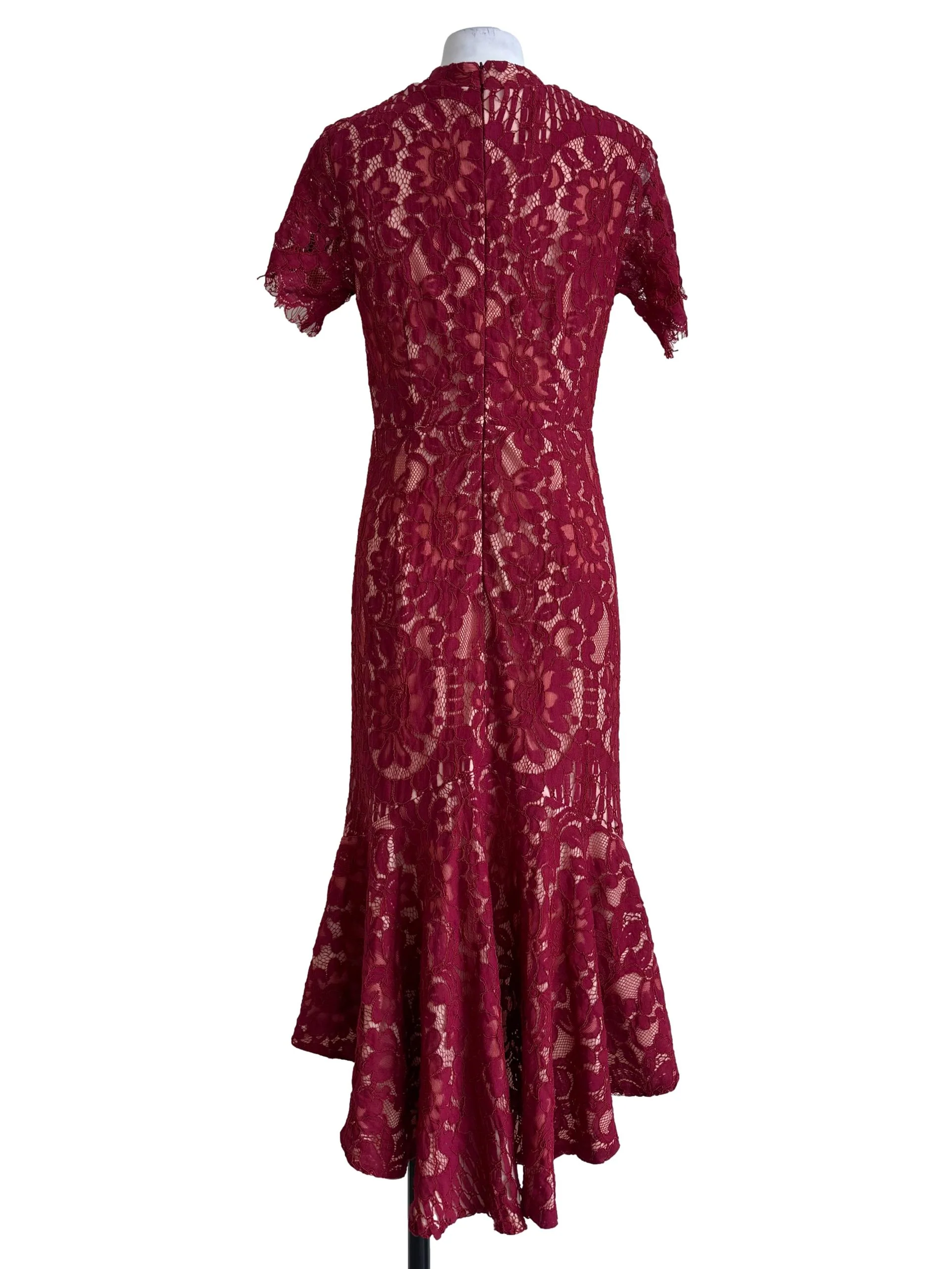 Lace Red Mandarin Collar Dress - Image 2