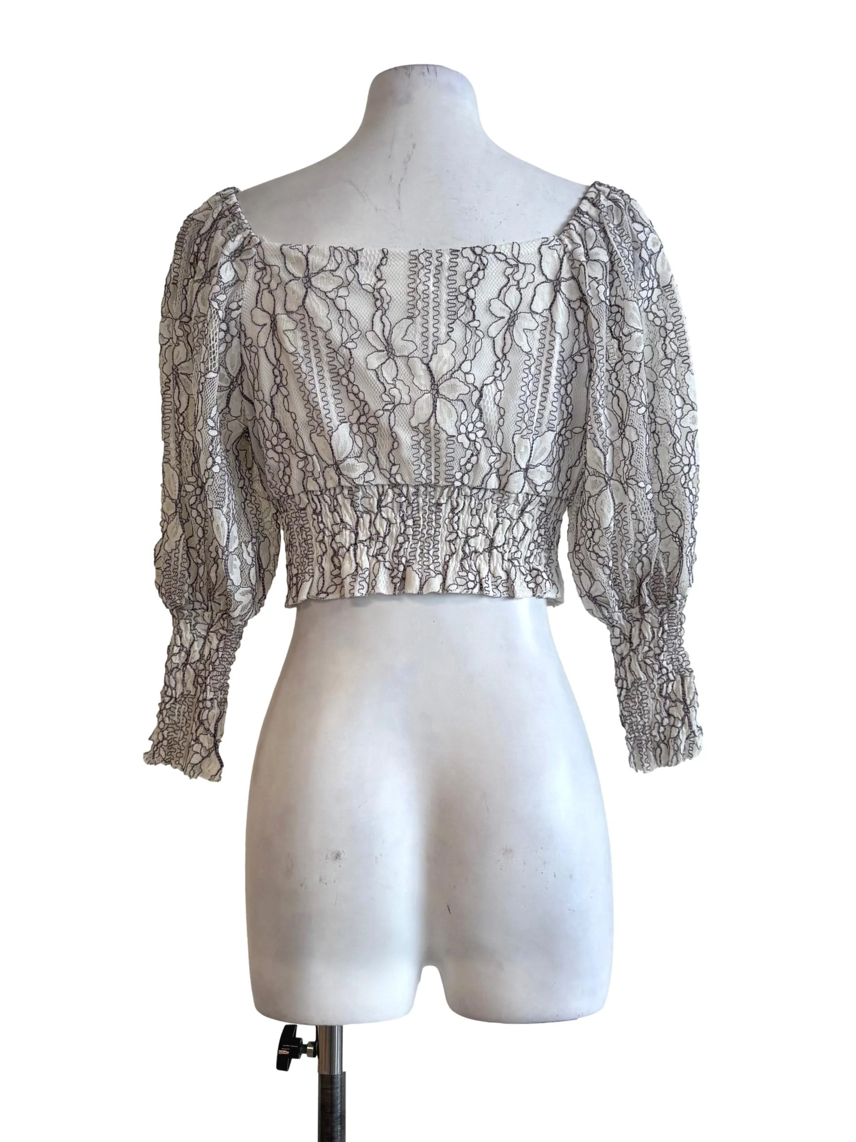 Lace White With Eggplant V Neck Crop Top - Image 2