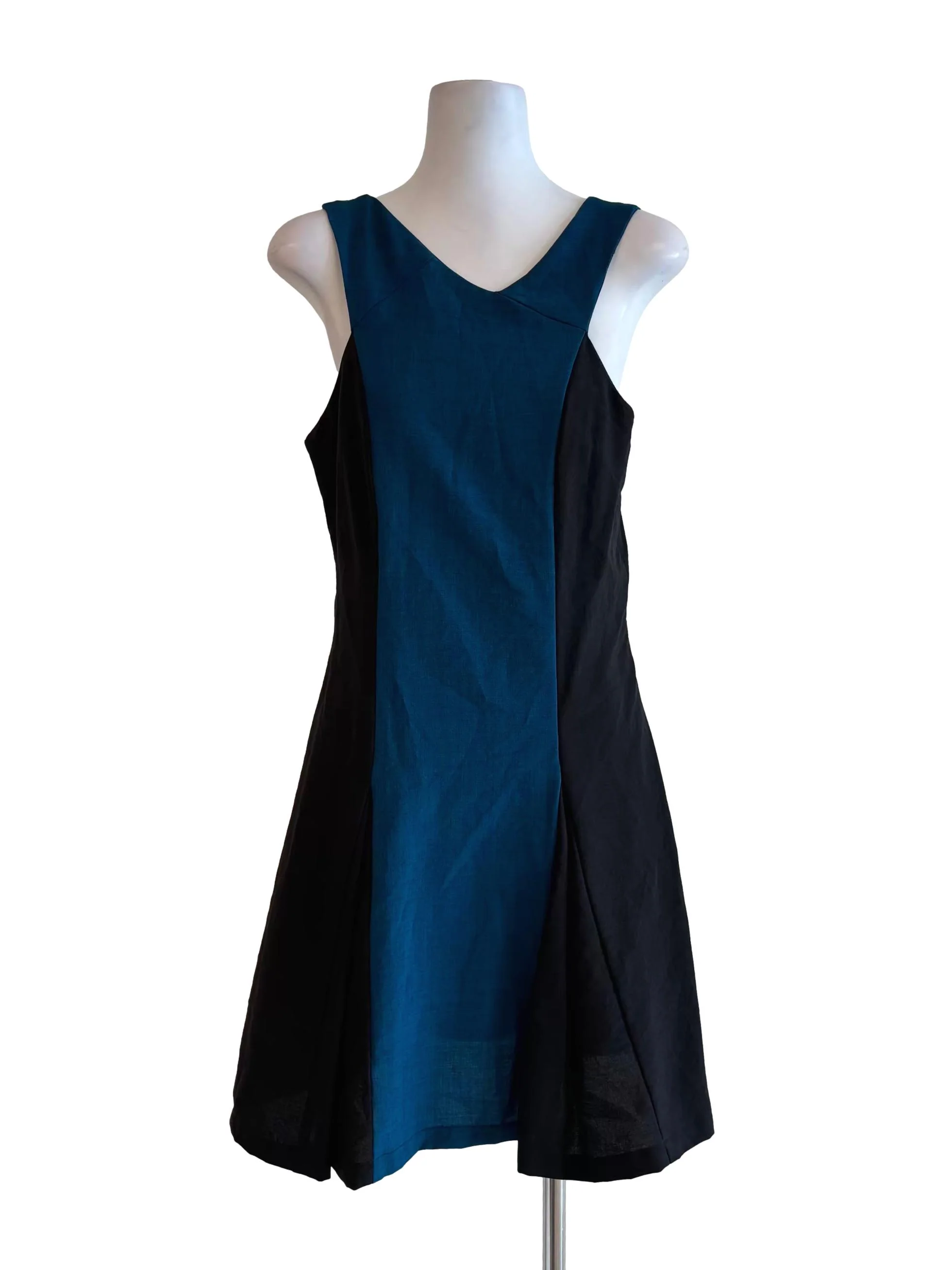 Lapis Blue Black Sleeveless A-Line Dress