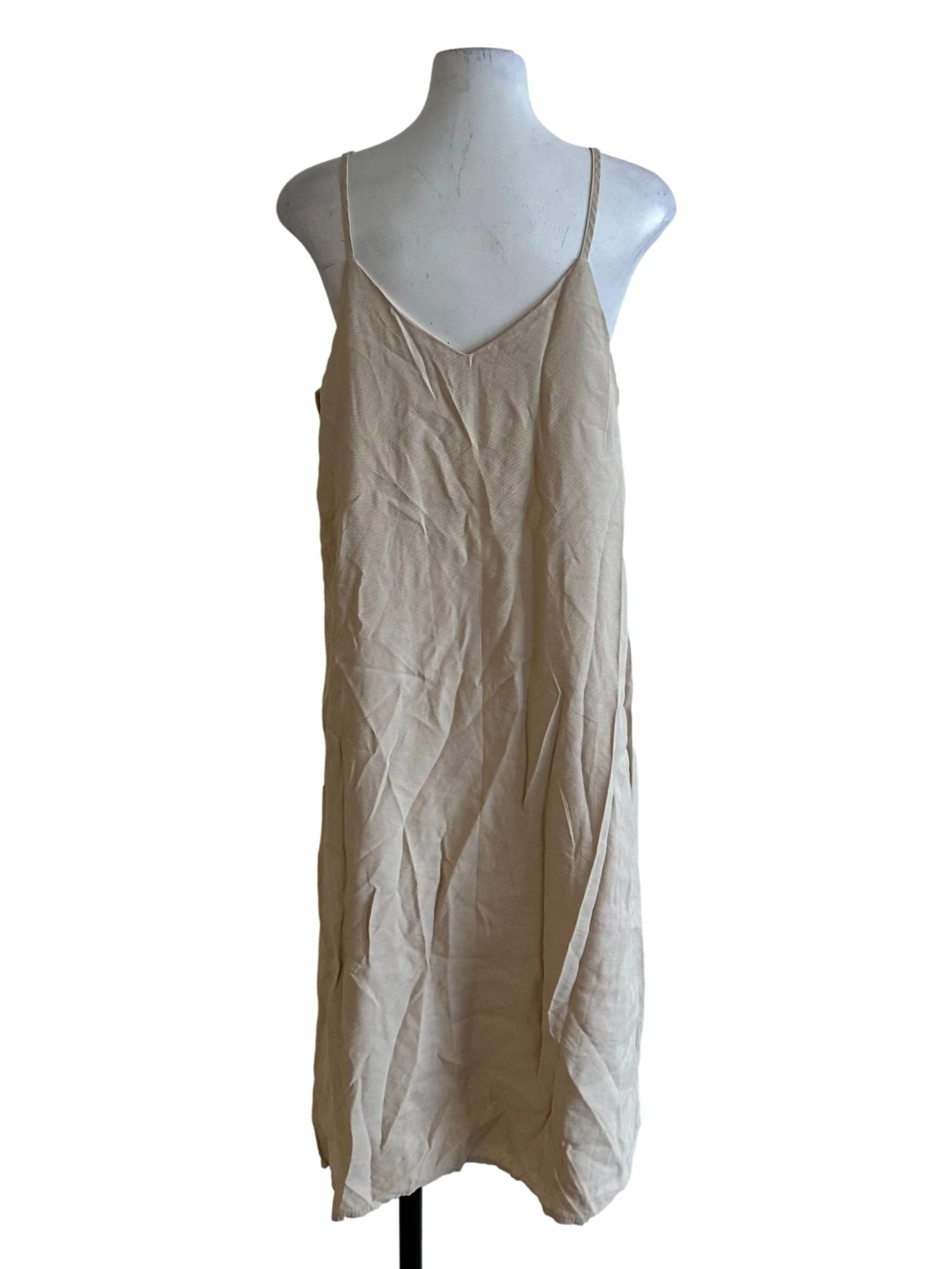 Latte Beige V Neck Side Button Dress - Image 2