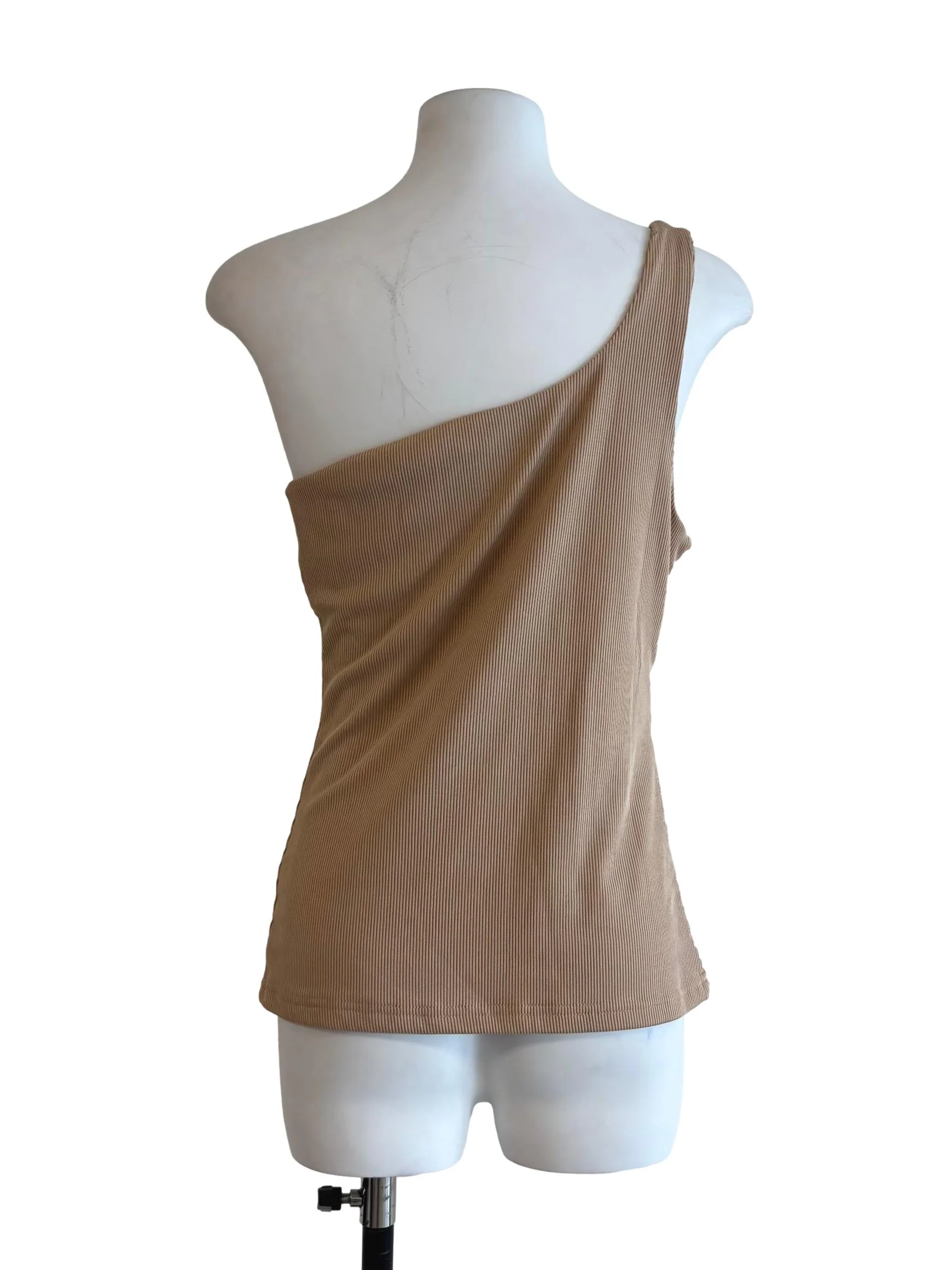 Latte Brown Asymmetrical Ribbed Top - Image 2