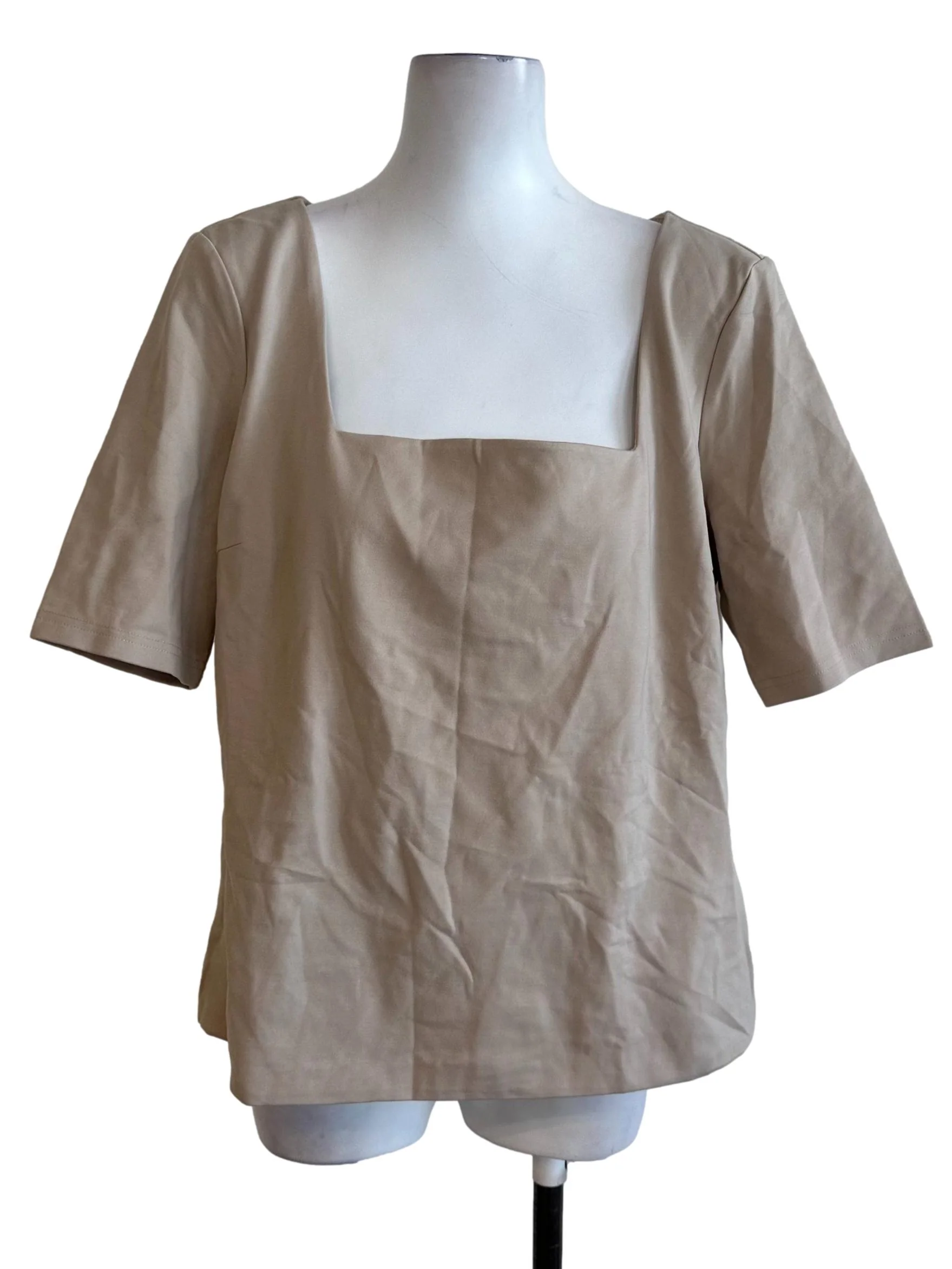 Latte Brown Square Neck Short Sleeve Top