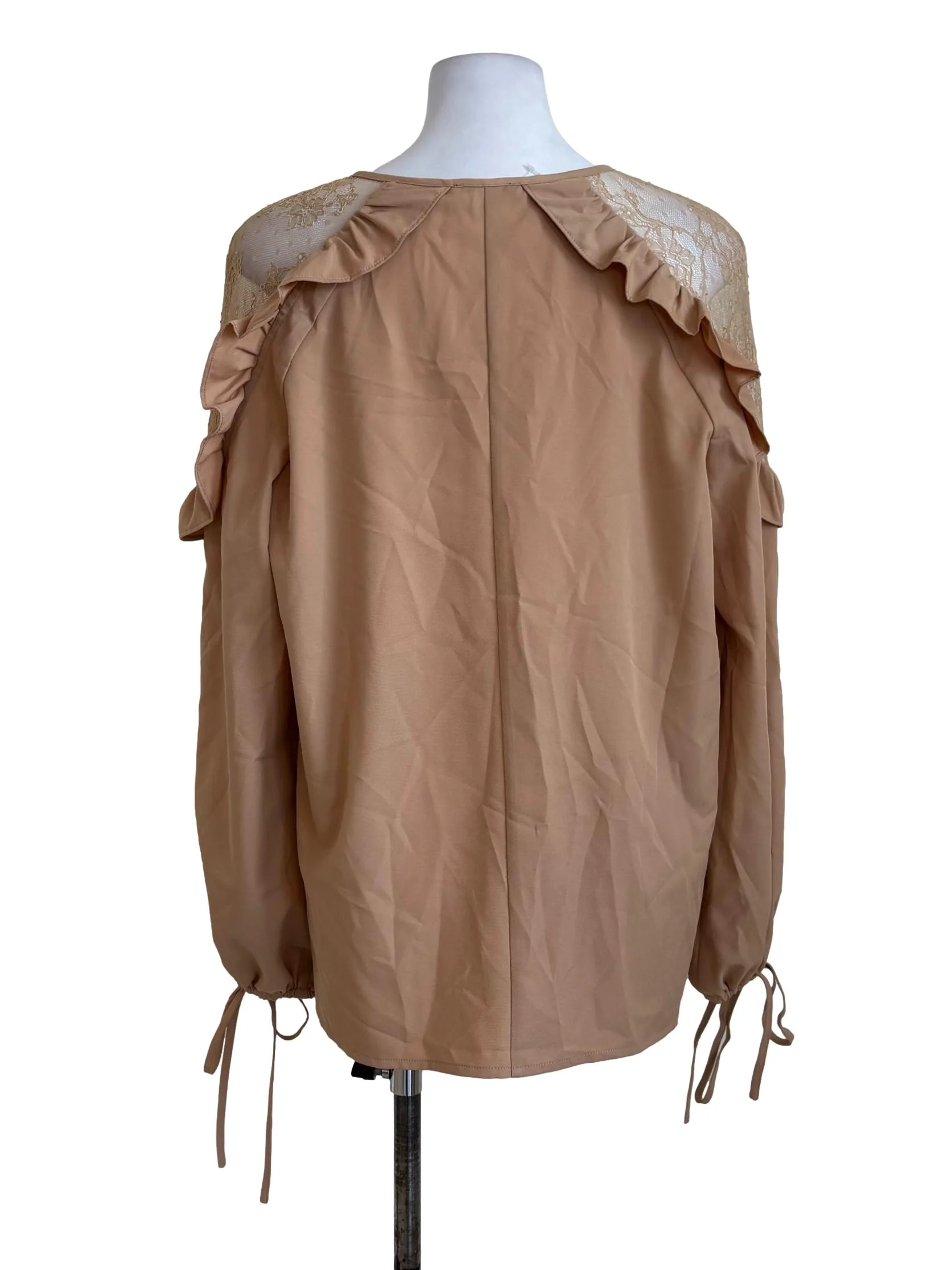 Latte Lace Shoulder Ruffle Top - Image 2