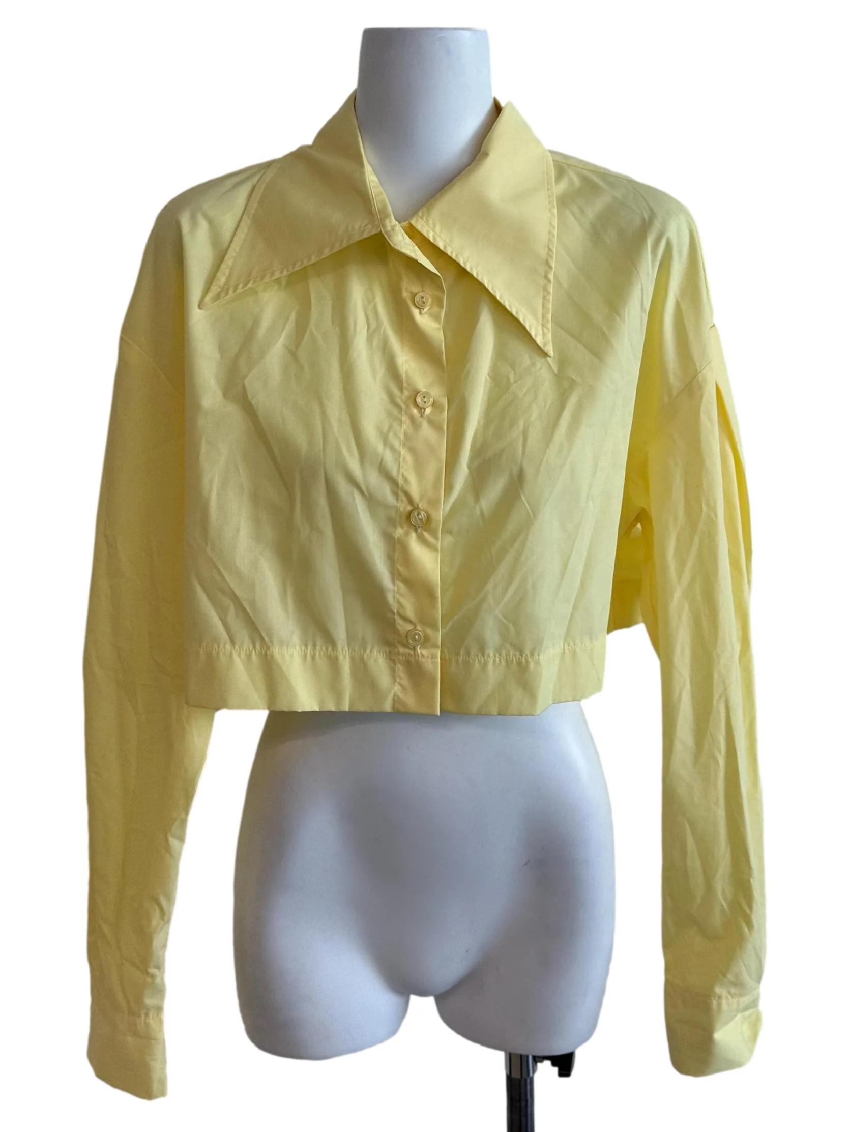 Lemon Yellow Button Cropped Shirt