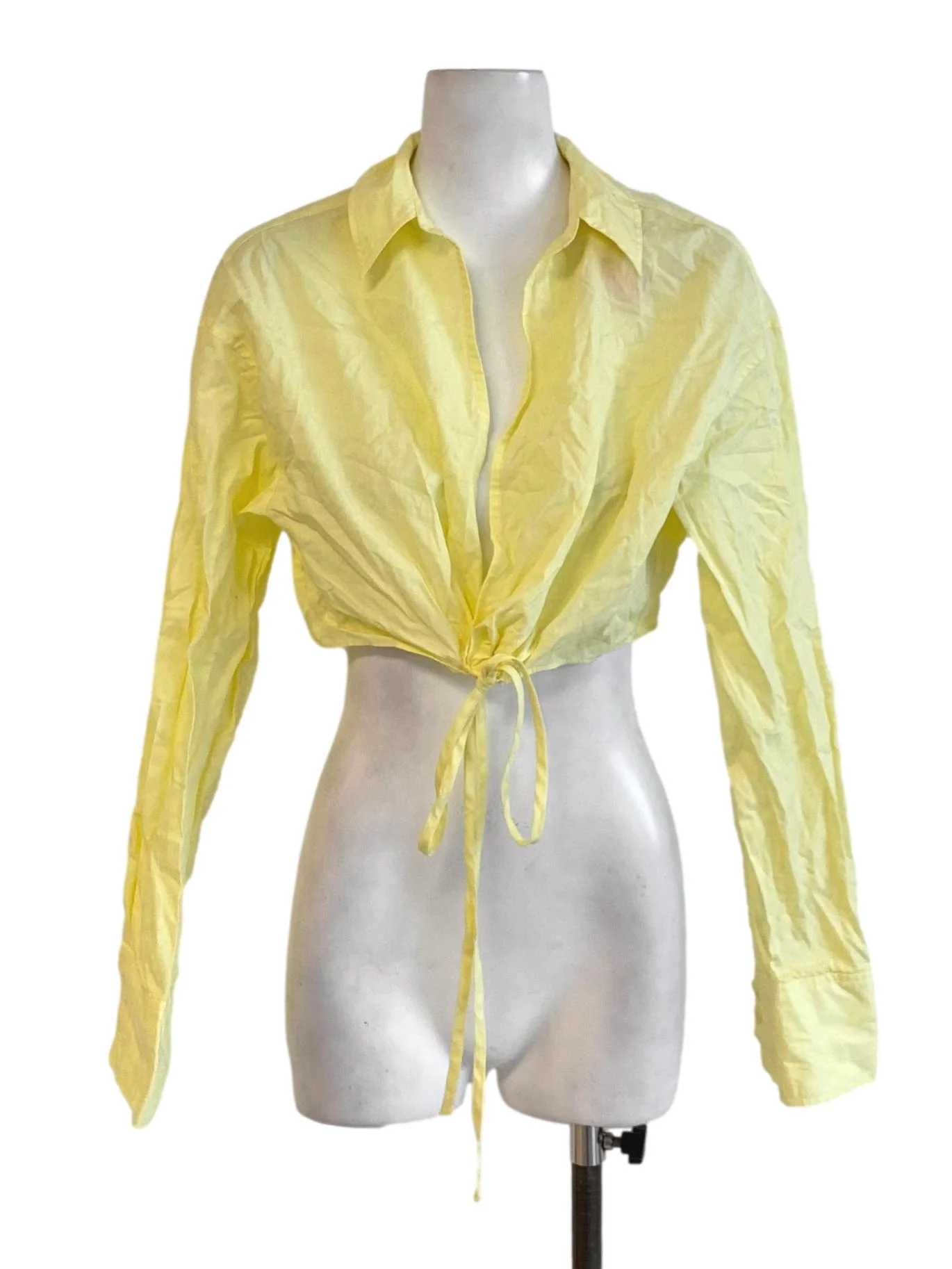Lemon Yellow Collared Buttonless Cropped Shirt Wear