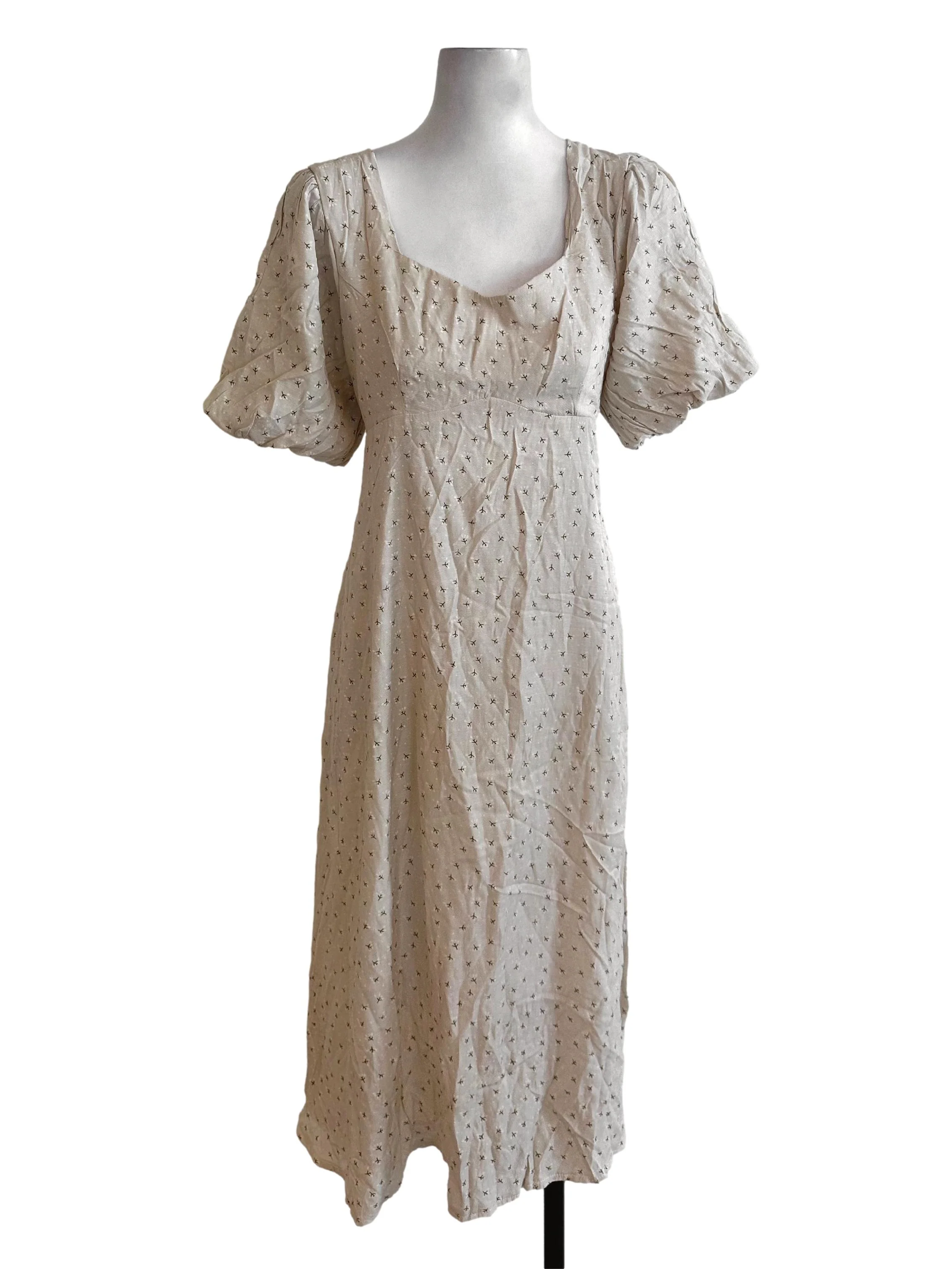Light Beige Pattern Puff Sleeve Dress