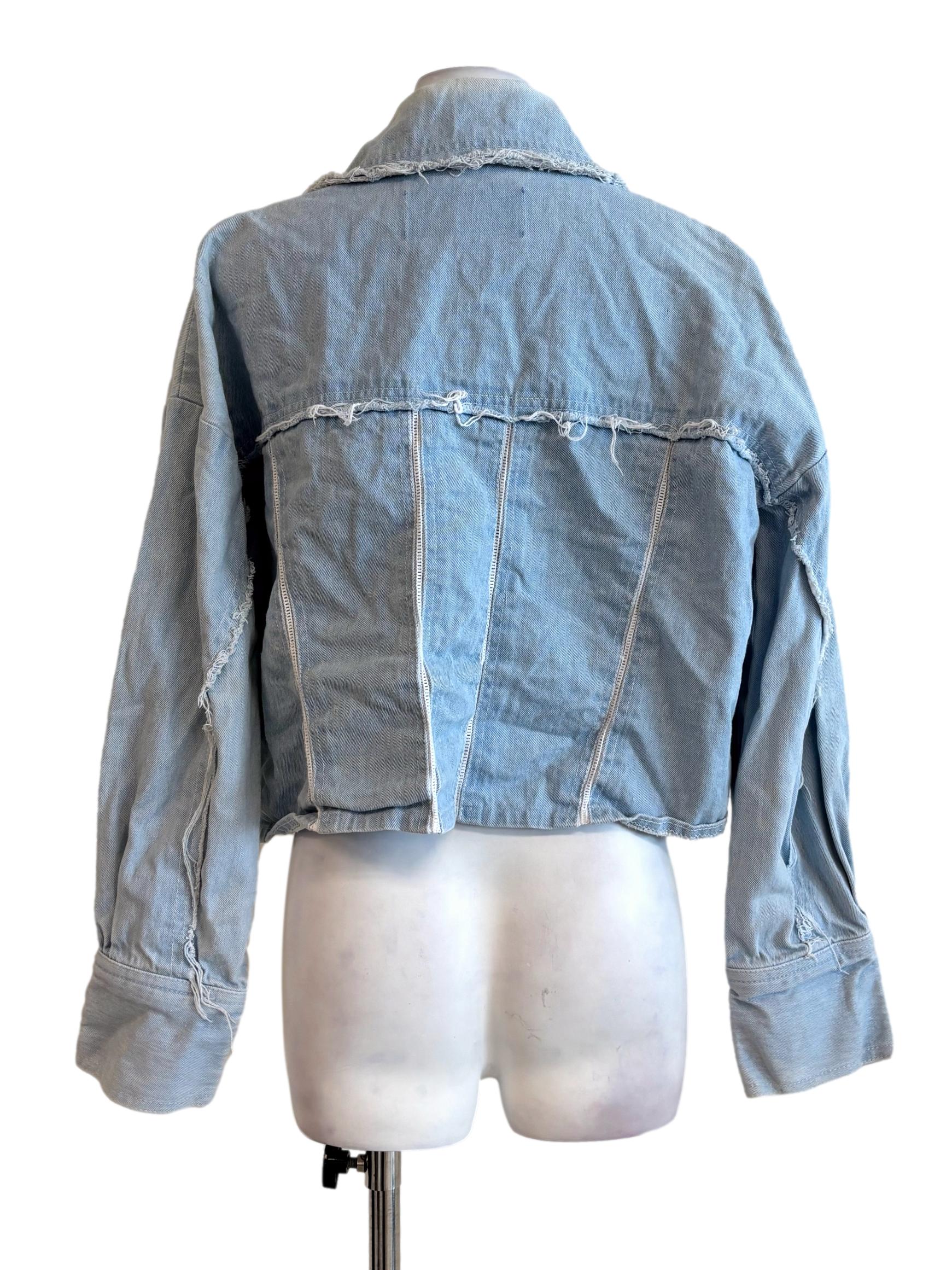 Light Blue Cropped Denim Jacket - Image 2