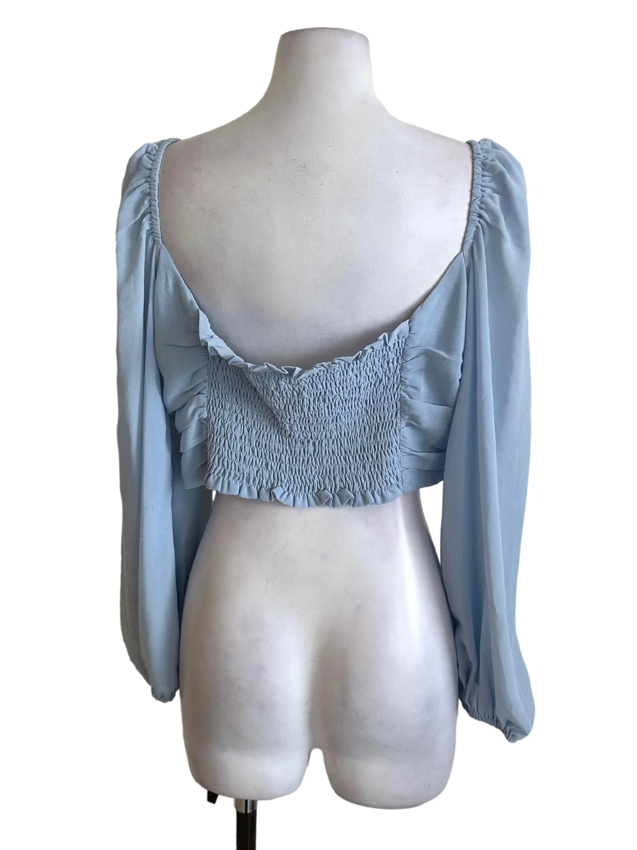 Light Blue Drape Long Sleeve Top YHF - Image 2