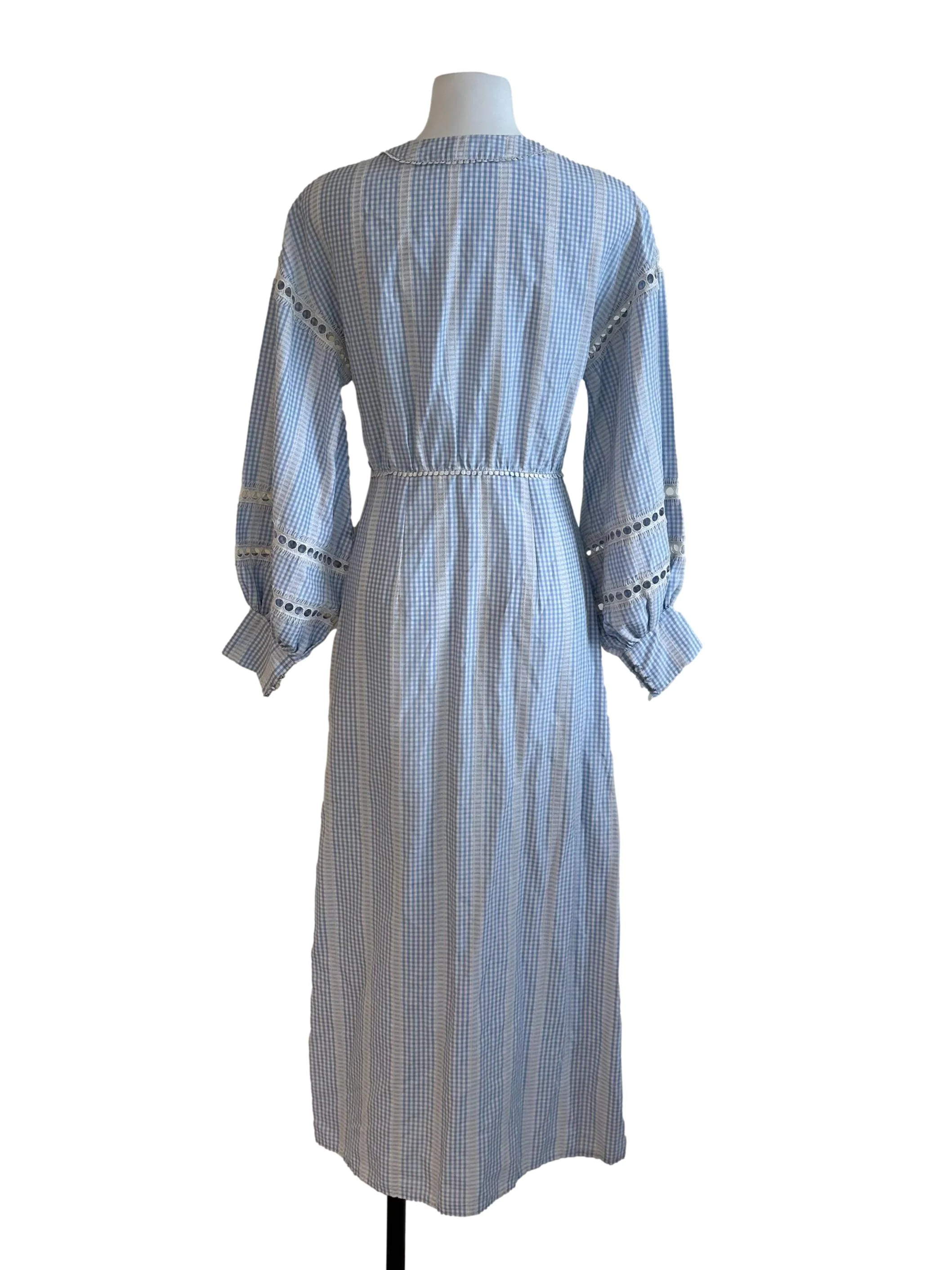 Light Blue Embroidery V Neck Button Dress - Image 2