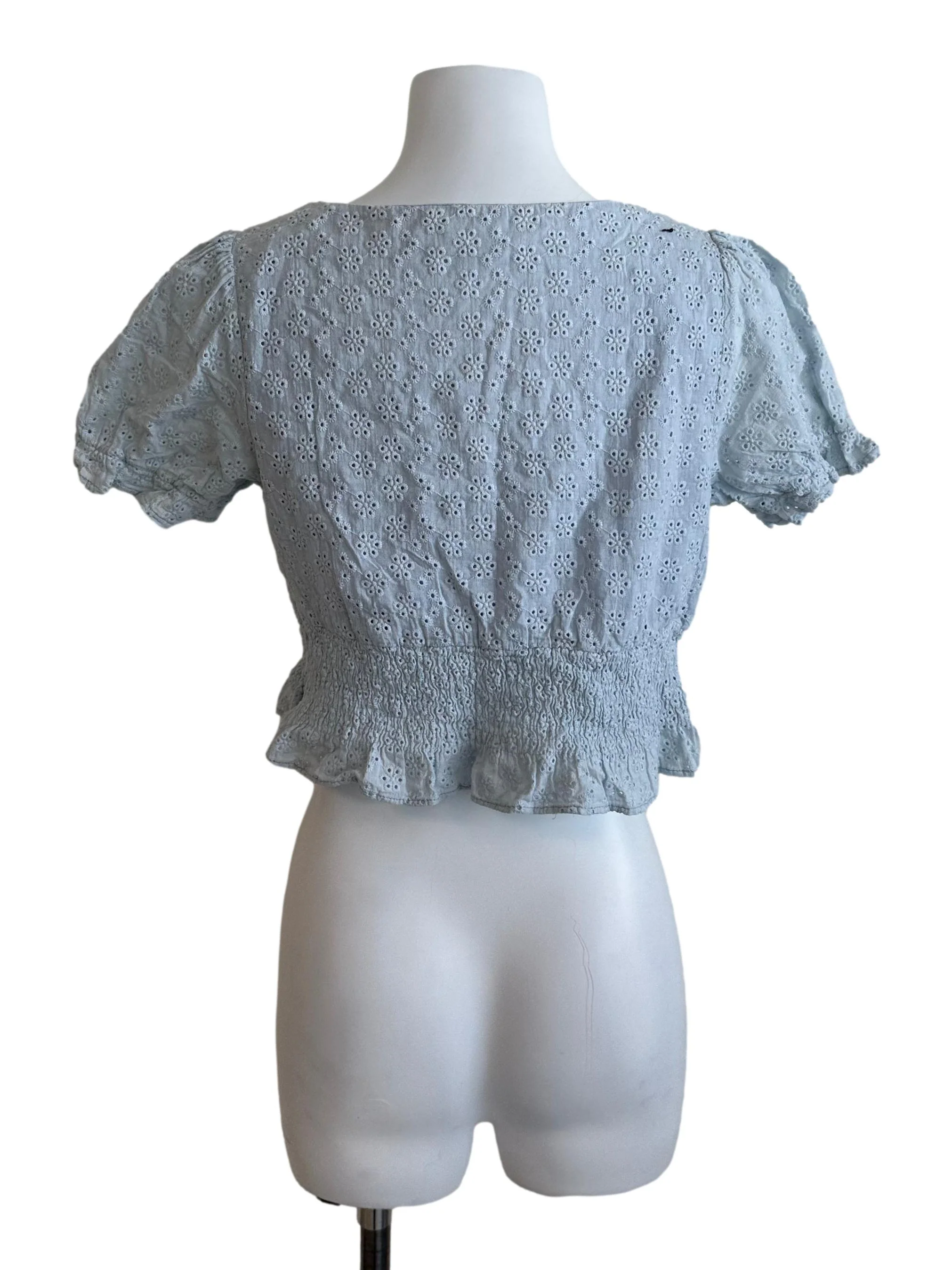 Light Blue Eyelet Embroidery Top - Image 2