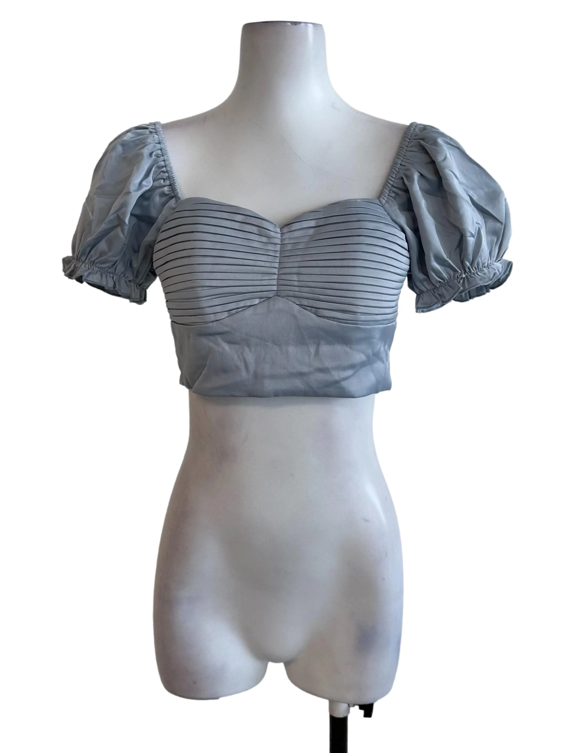 Light Blue Pleated Puff Sleeve Top