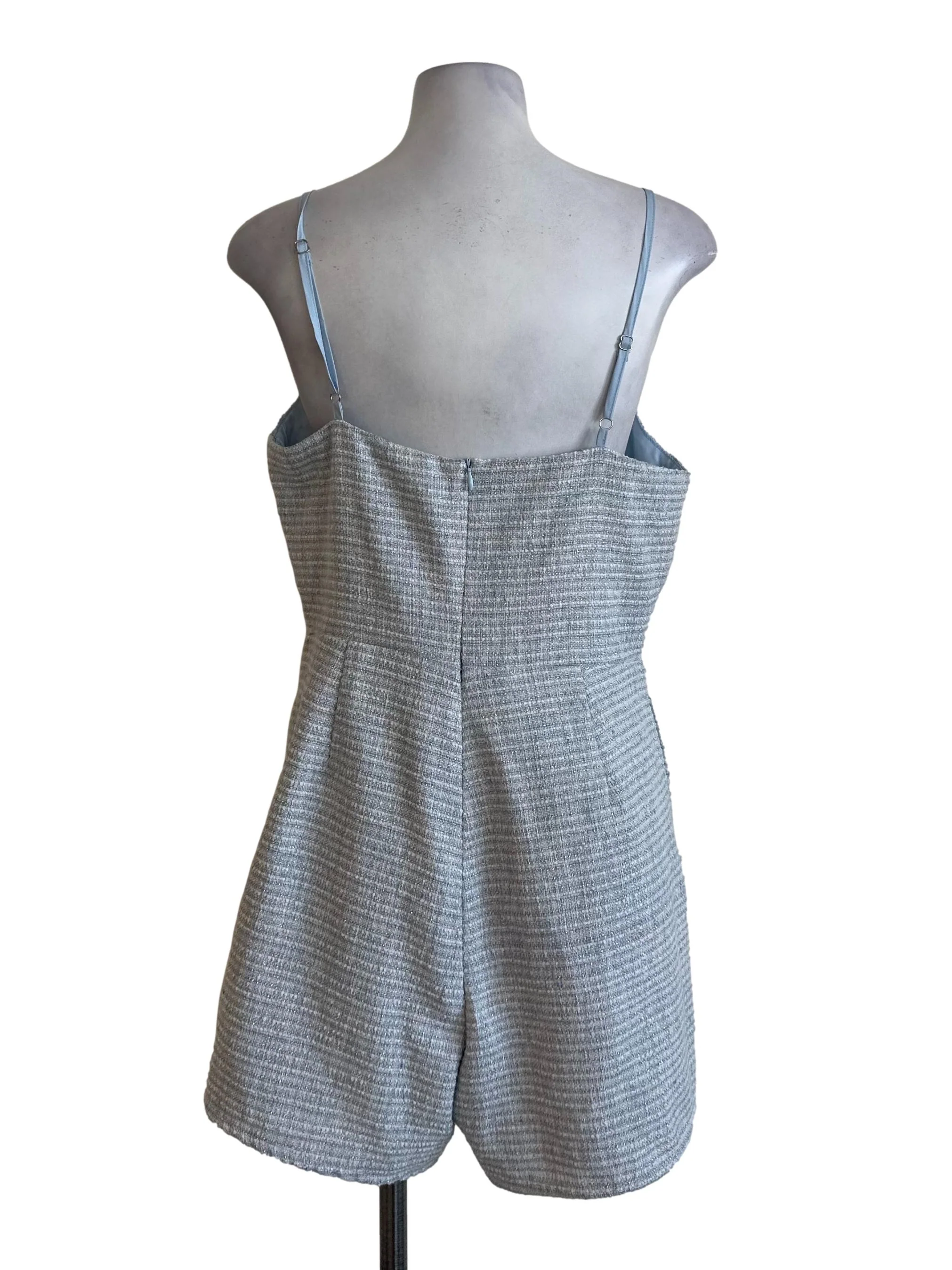 Light Blue Tweed Textured Rompers - Image 2