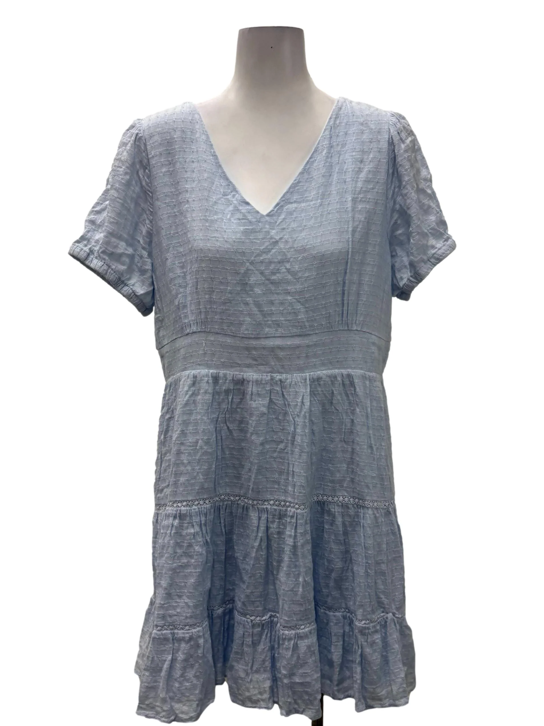 Light Blue V-Neck Floral Lace Dress