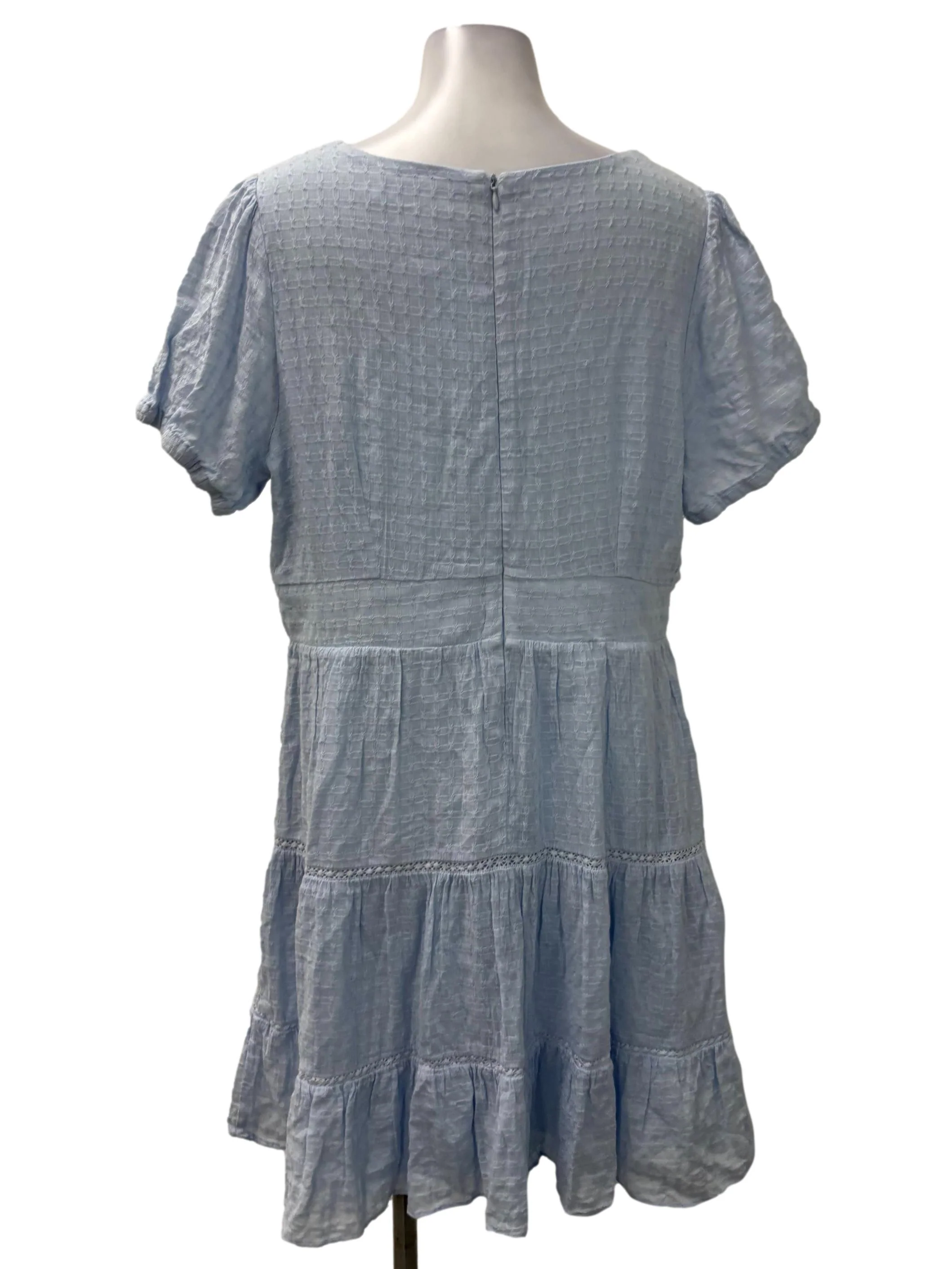 Light Blue V-Neck Floral Lace Dress - Image 2