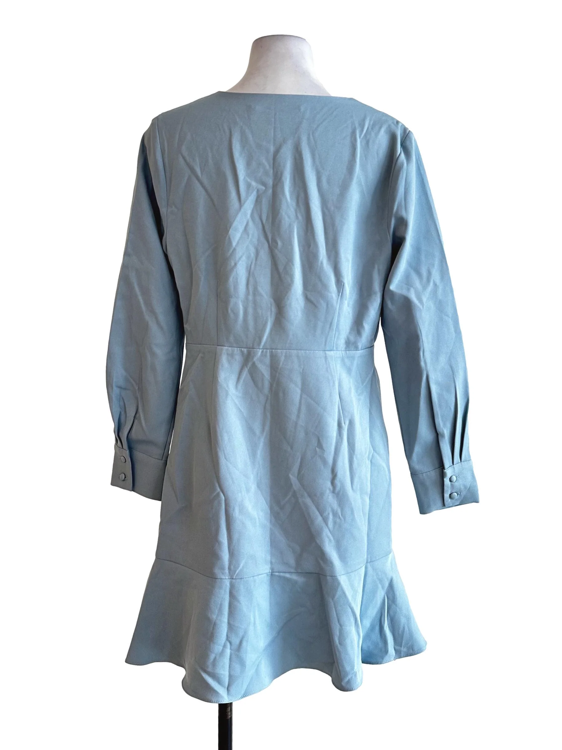 Light Blue V Neck Long Sleeves Dress - Image 2