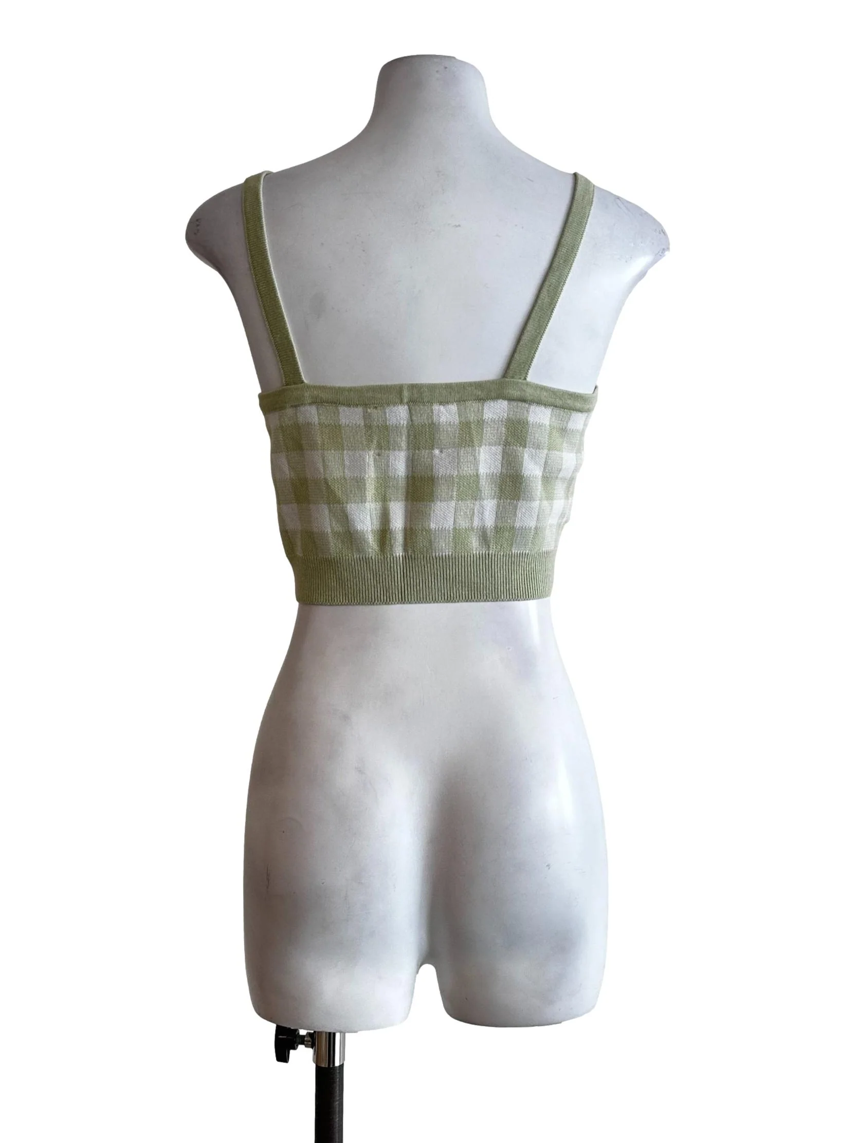 Light Green Check Pattern Crop Top - Image 2
