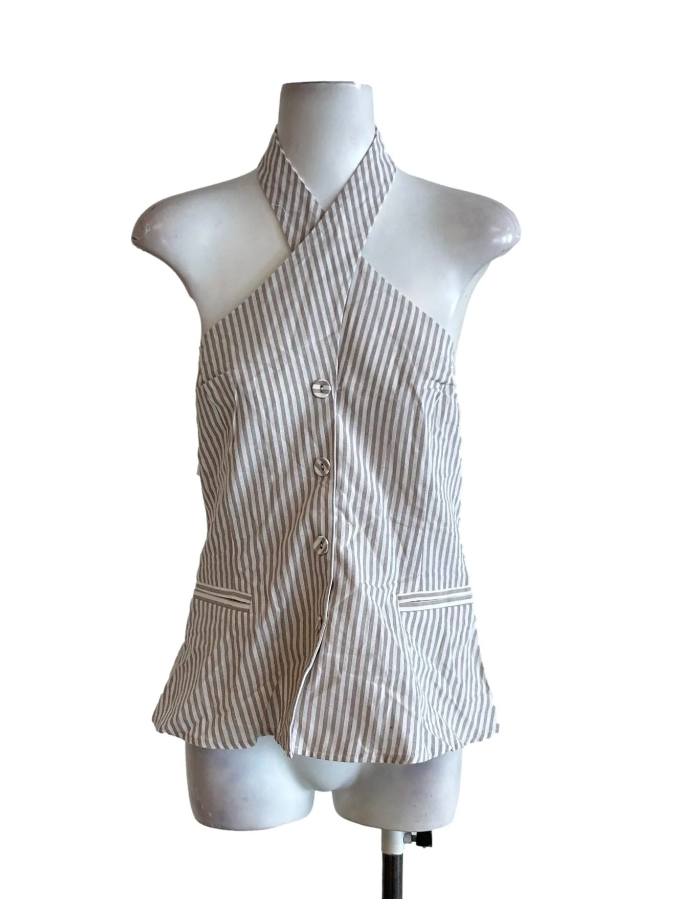 Light Grey And White Halter Top