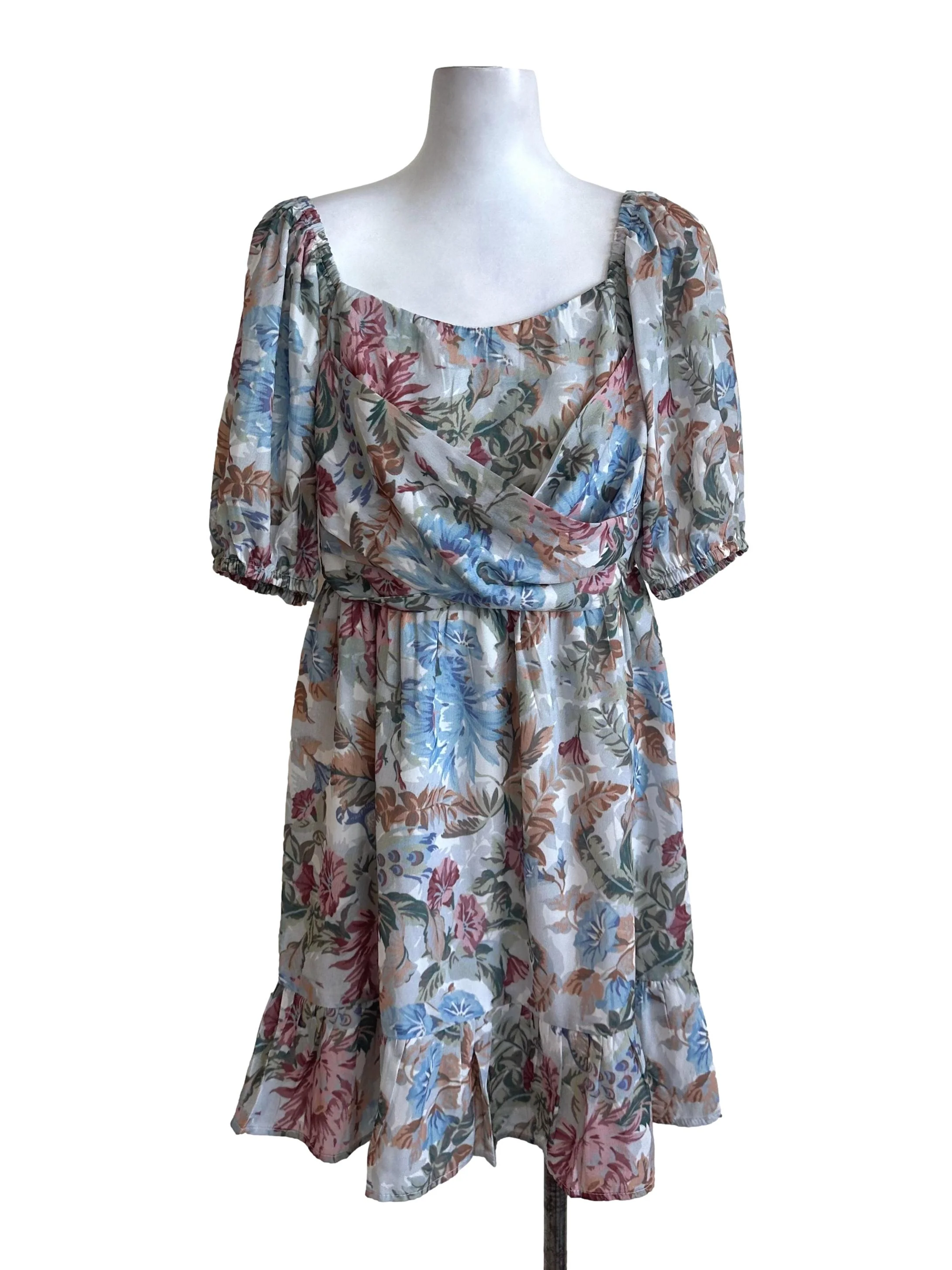 Light Grey Pattern Ruffle Dress