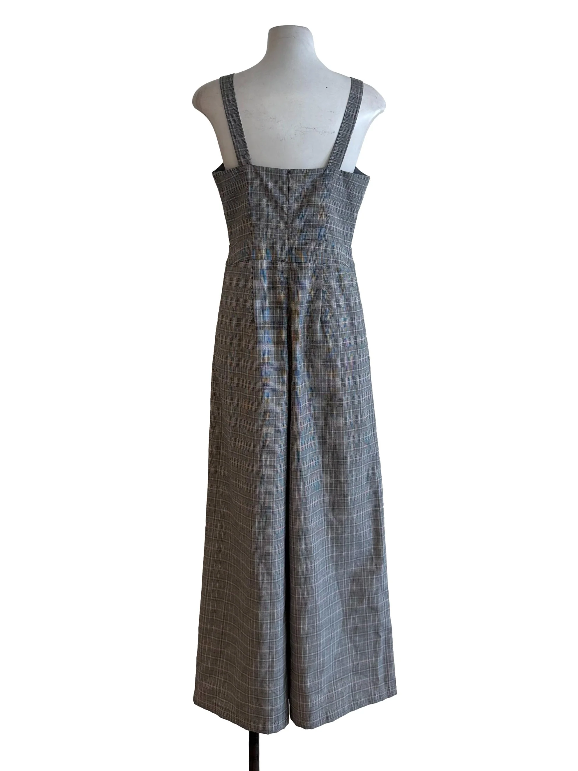 Light Grey Plaid Pattern Square Neck Jumpsuit - Image 2