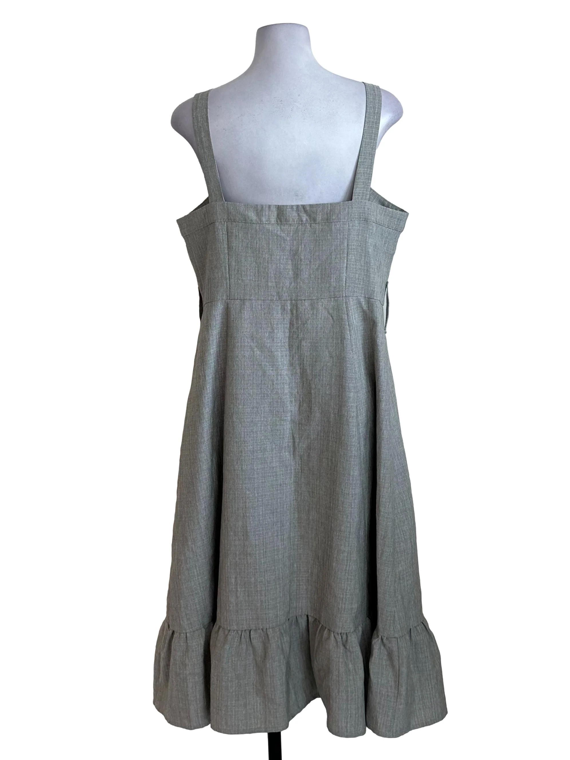 Light Grey Textured Button Ruffle Dress - Image 2