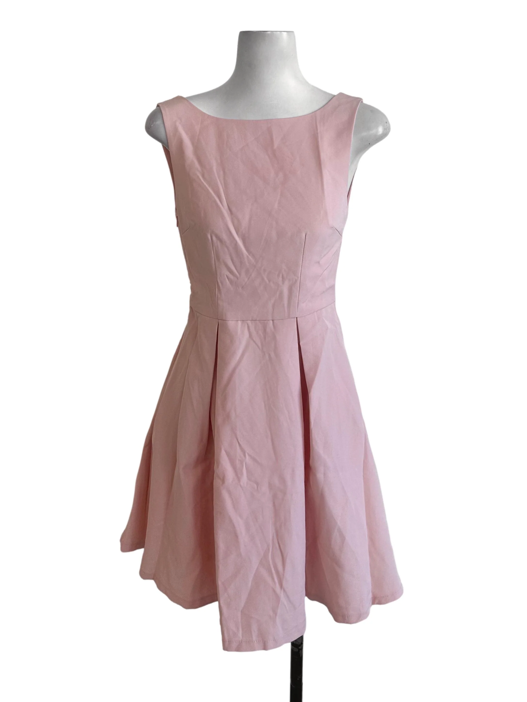 Light Pink Box Pleated Ribbon Dress