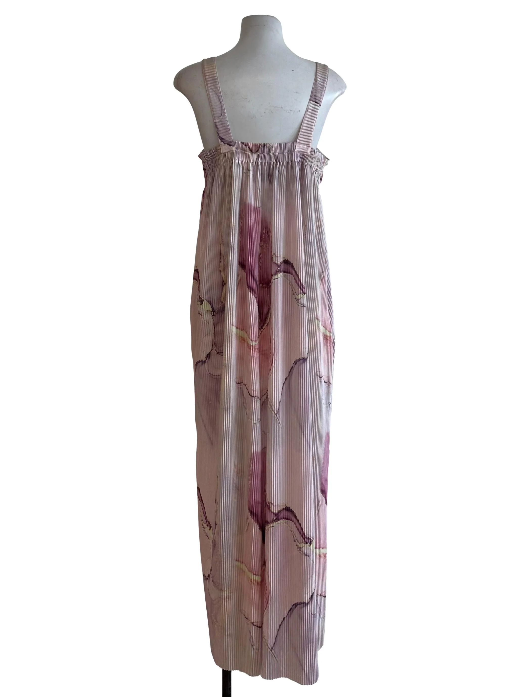 Light Pink Pleated Pattern Square Neck Dress - Image 2