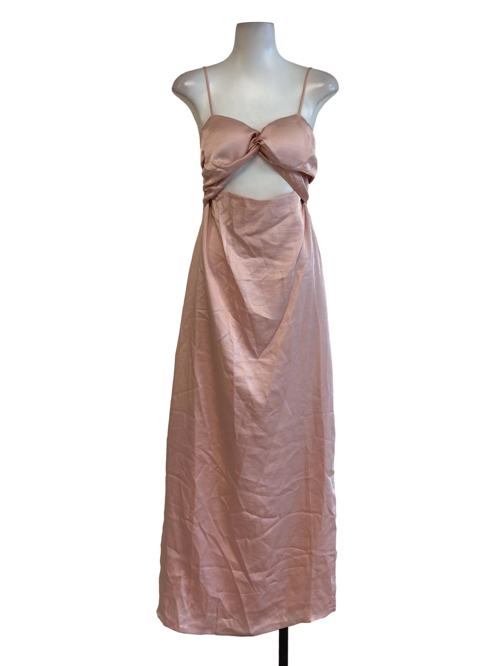 Light Pink Satin Cut-Out Front Slip Dress