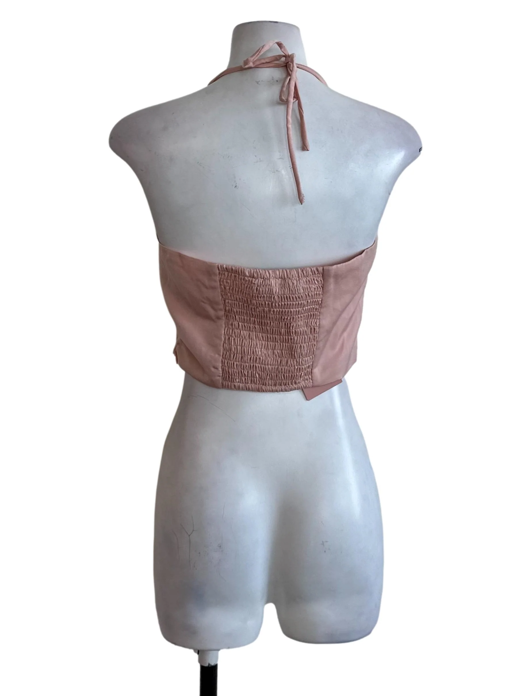 Light Pink Satin Ruched Halter Top - Image 2