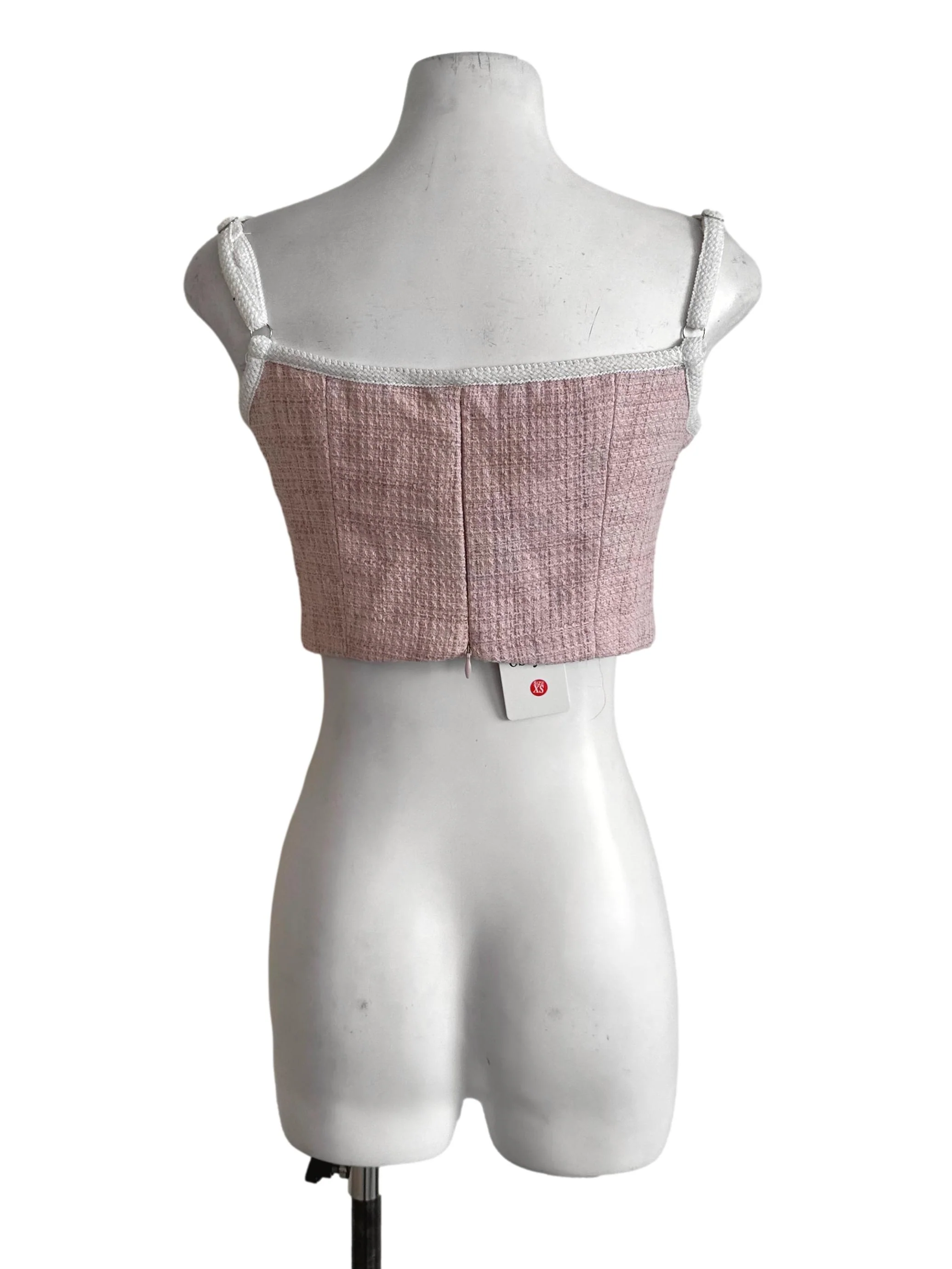 Light Pink Tweed Textured Pearl Top - Image 2