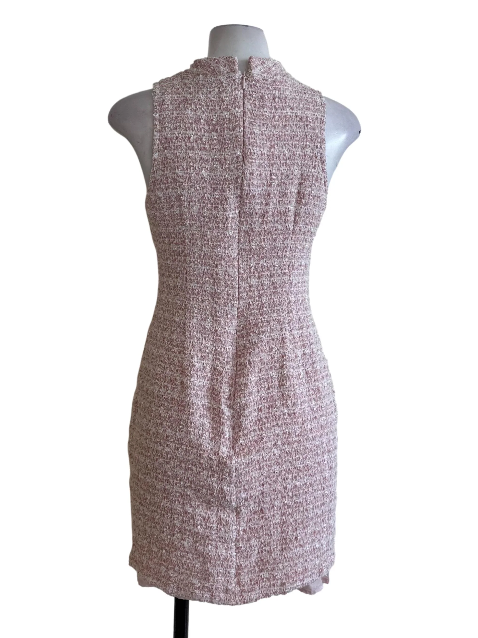 Light Pink Tweed Textured Sheath Dress - Image 2