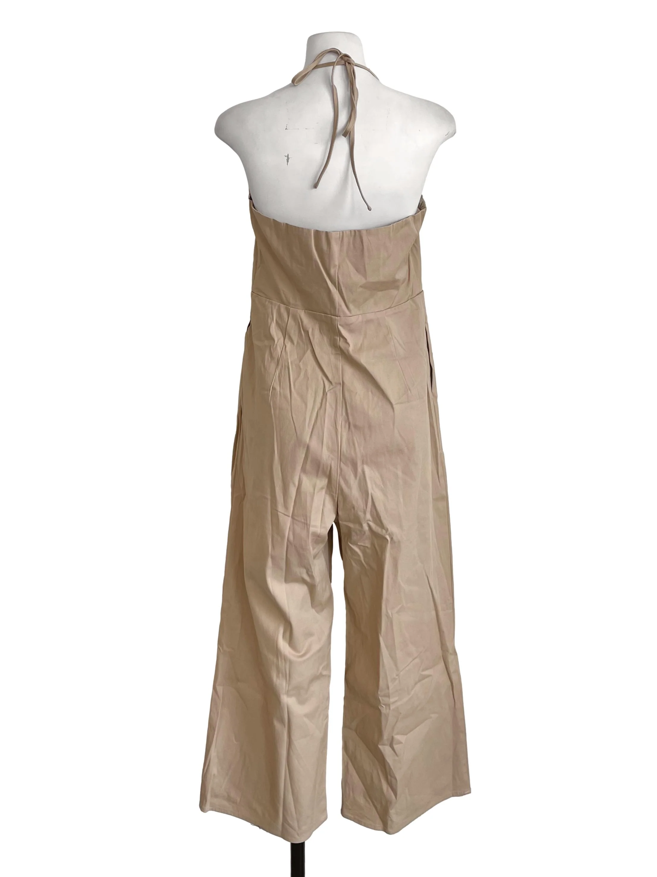 Light Tortilla Button Up Tie Neck Jumpsuit - Image 2