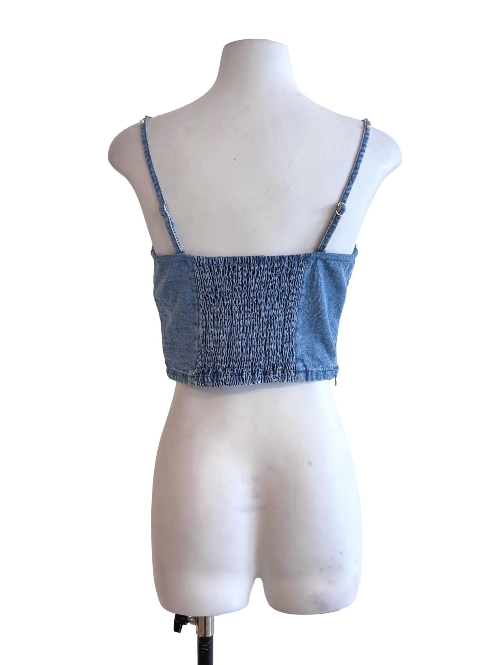 Light Wash Blue Denim Crop Top - Image 2
