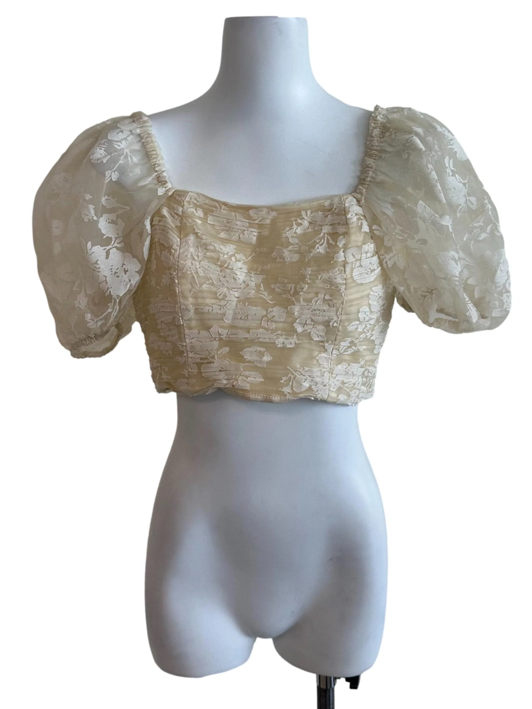 Light Yellow Pattern Pleated Top