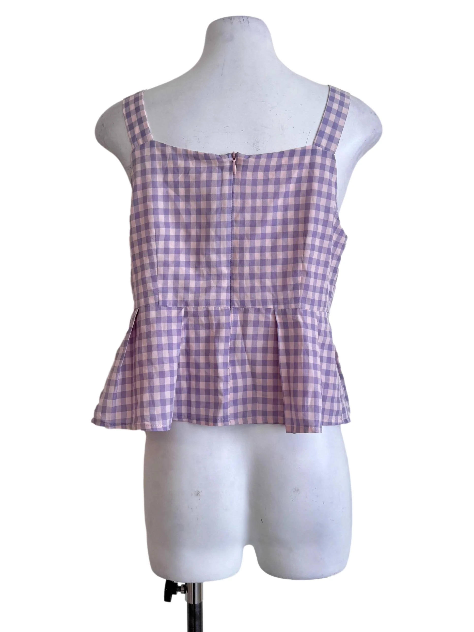 Lilac Gingham Tie-Front Peplum Top - Image 2