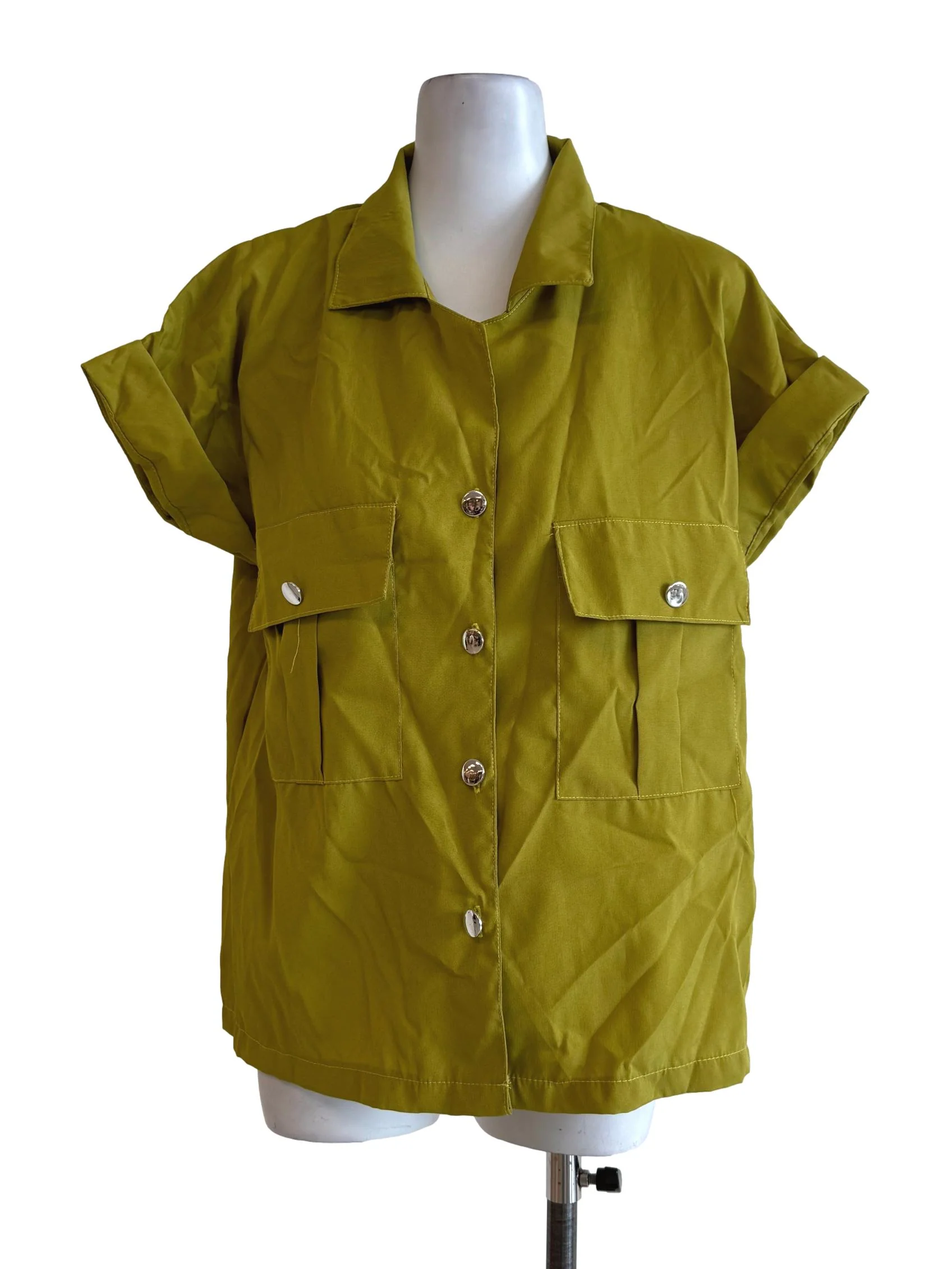 Lime Green Silver Buttons Top