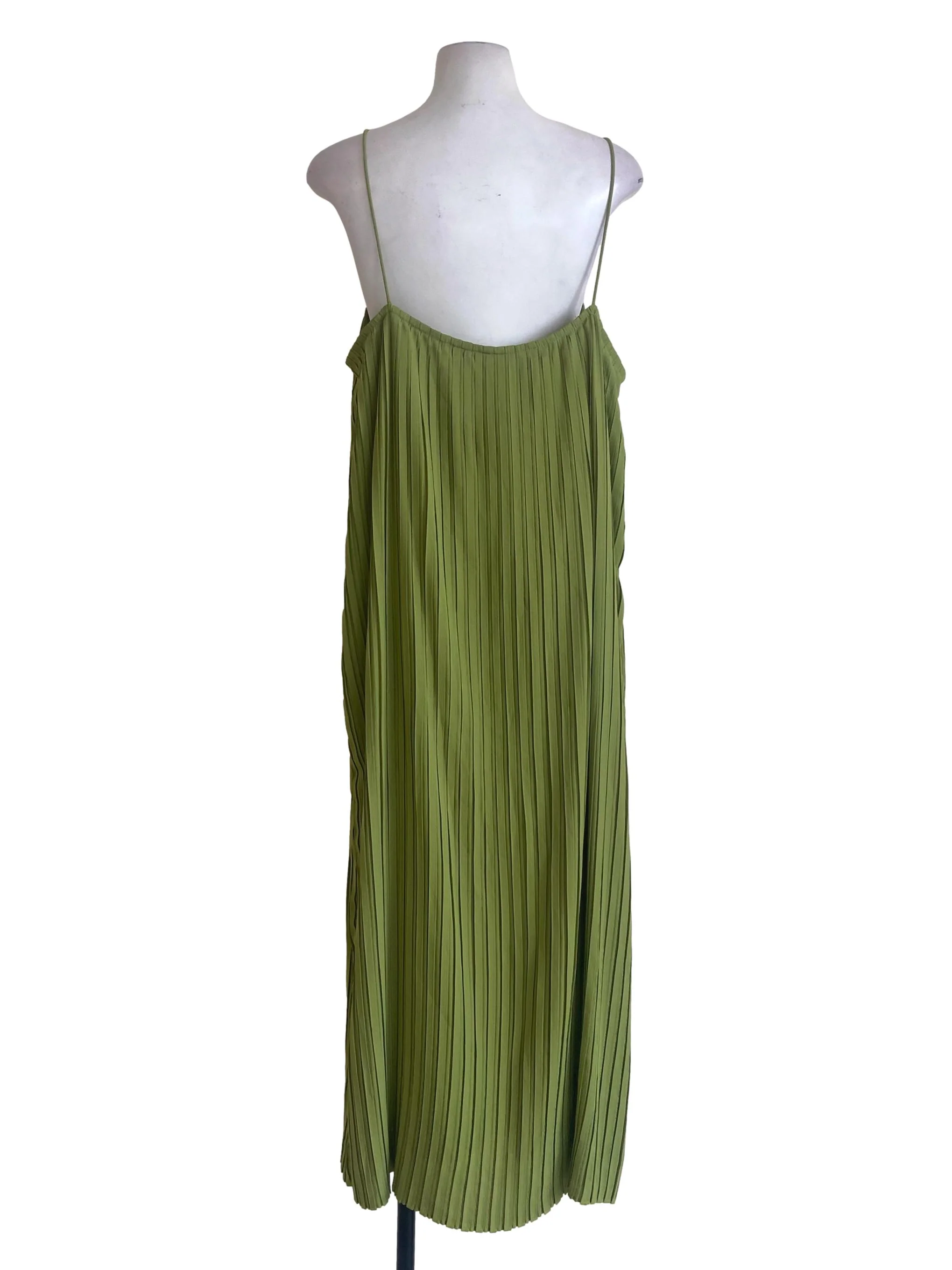Lime Green Spaghetti Straps Accordion Sleeveless Dress - Image 2